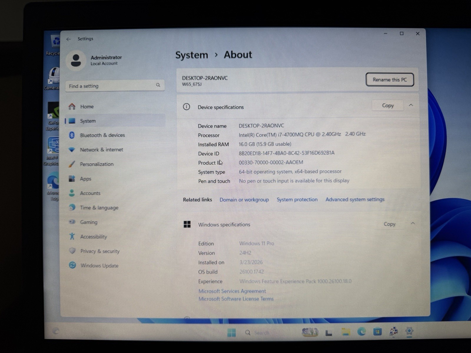 Clevo W650SJ 15.6″ Gaming Laptop Core i7 4700MQ NVIDIA GTX 850M 240GB Win 11