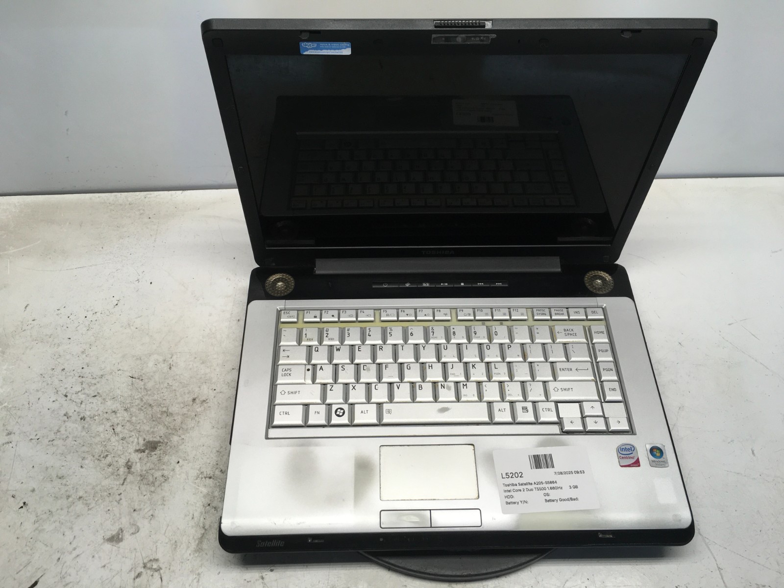 Toshiba Satellite A205-S5864 Intel Core 2 Duo T5500 1.66GHz 3 GB NO HDD
