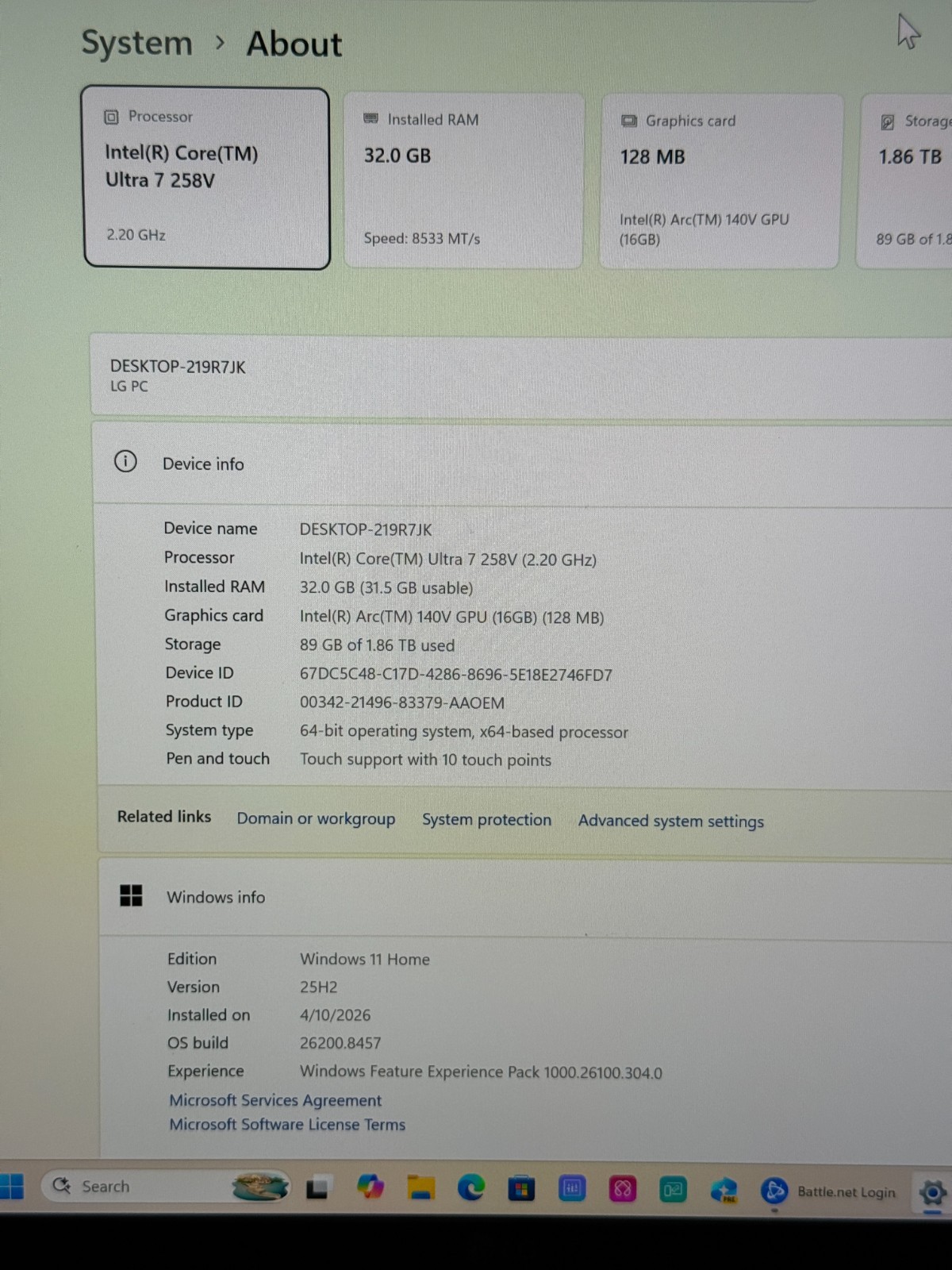 LG gram 17″ Core Ultra 7 258V 32Gb RAM 2Tb SSD 17Z90TL-H.AUB7U1 -Very Good-