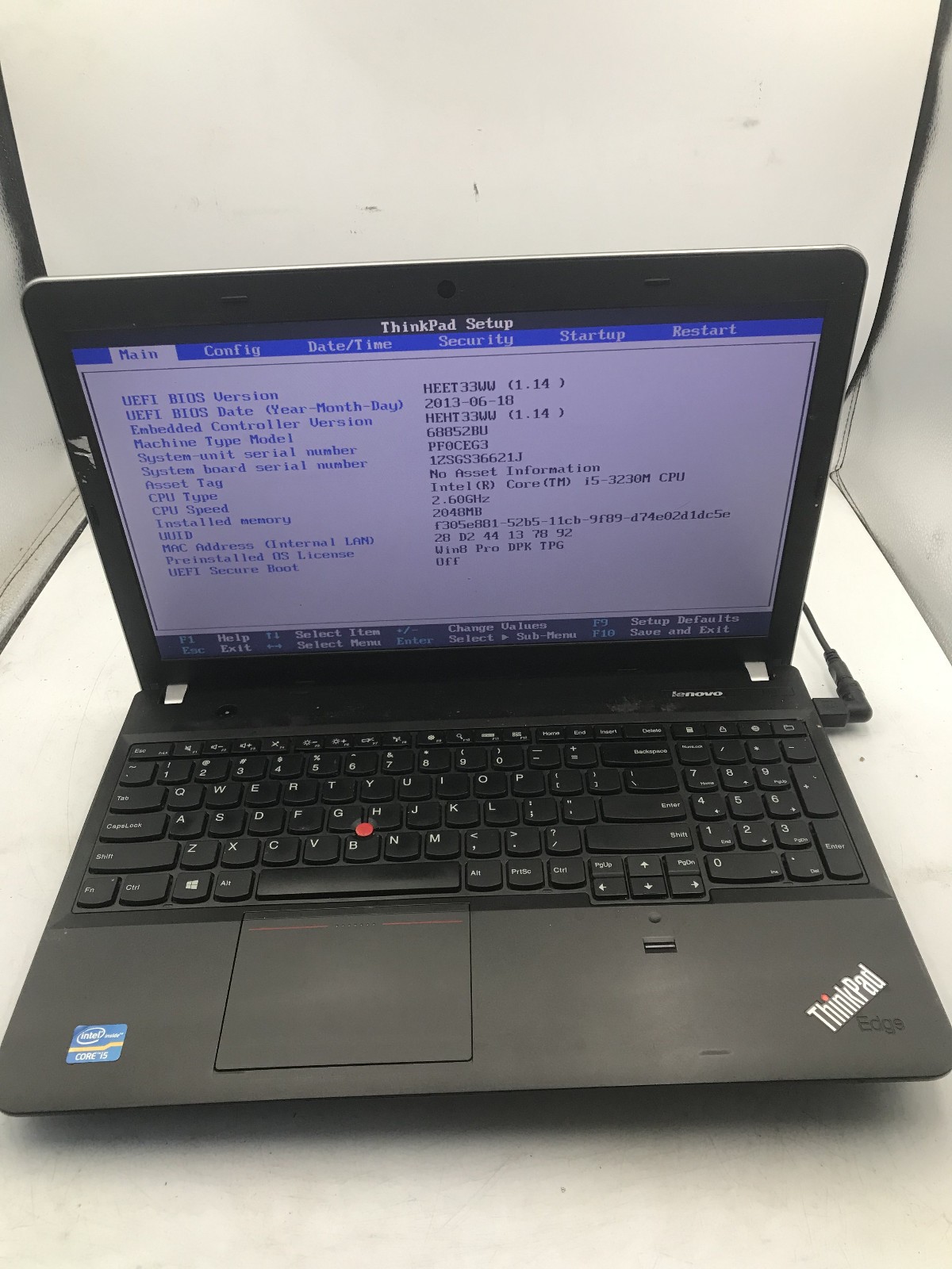 LENOVO THINKPAD E531 – BOOTS TO BIOS – INTEL I5 3230M – NO RAM – READ DESC – BB