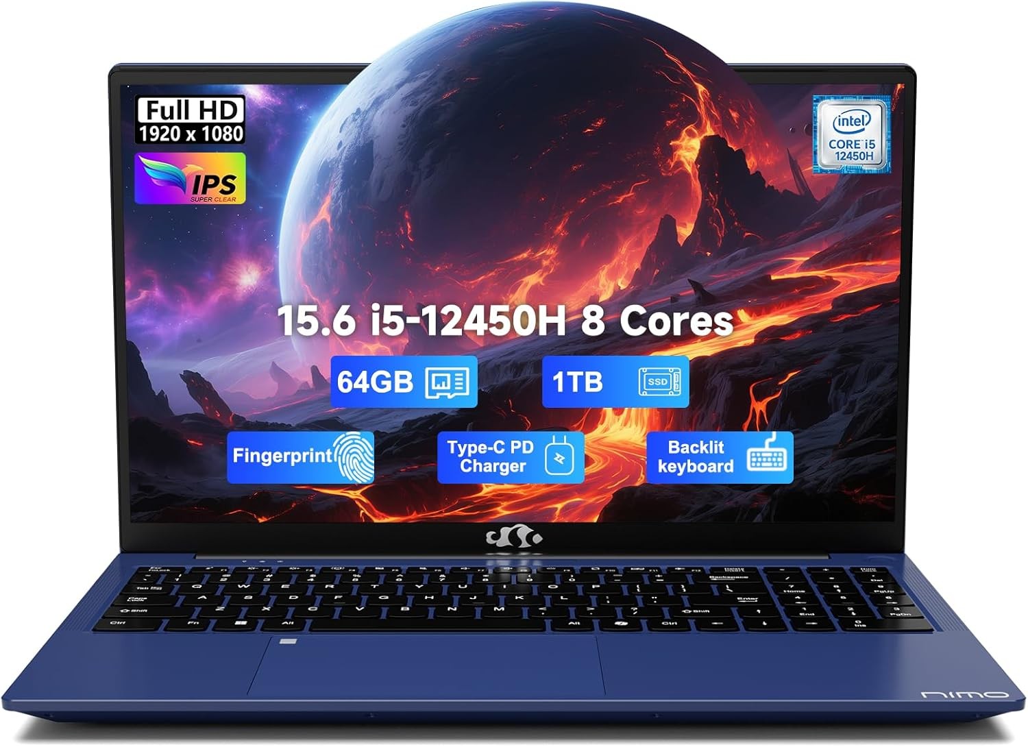 NIMO 15.6 FHD-IPS Laptop 8 Cores Intel i5-12450H 64GB RAM 1TB SSD 4.4GHz 100W