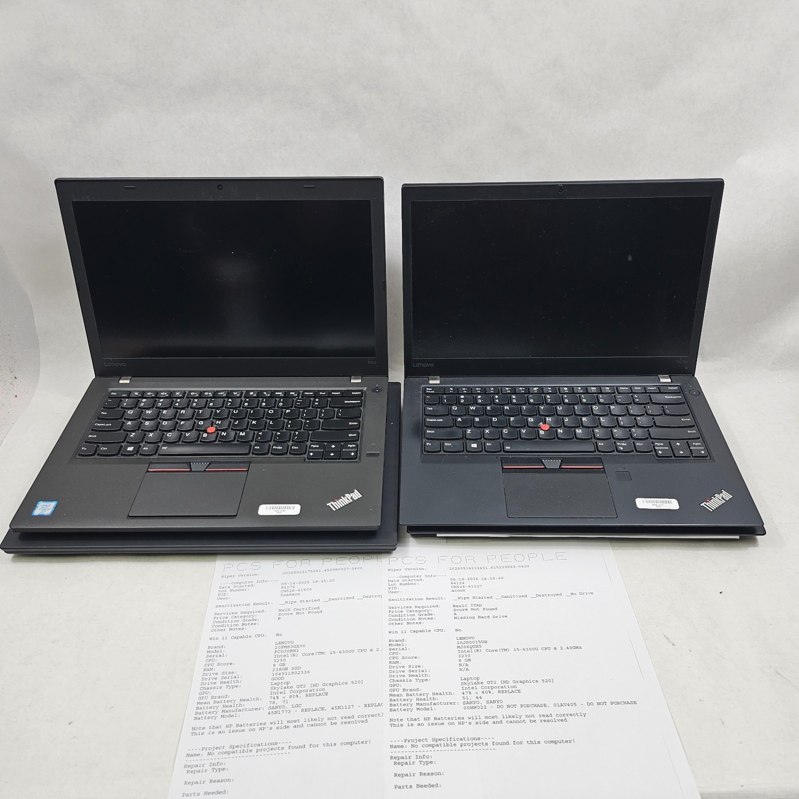 Lot of 9 Mixed Model Lenovo ThinkPad i5-6th-8th Gen 8GB RAM Mixed Specs *Read