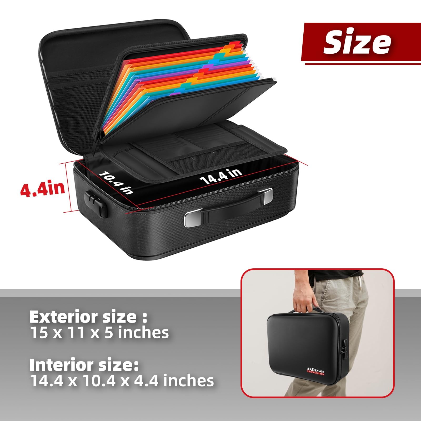 Fireproof Document Box Hard Case w/ Lock, Multi-Layer Fire Water Resistant Safe