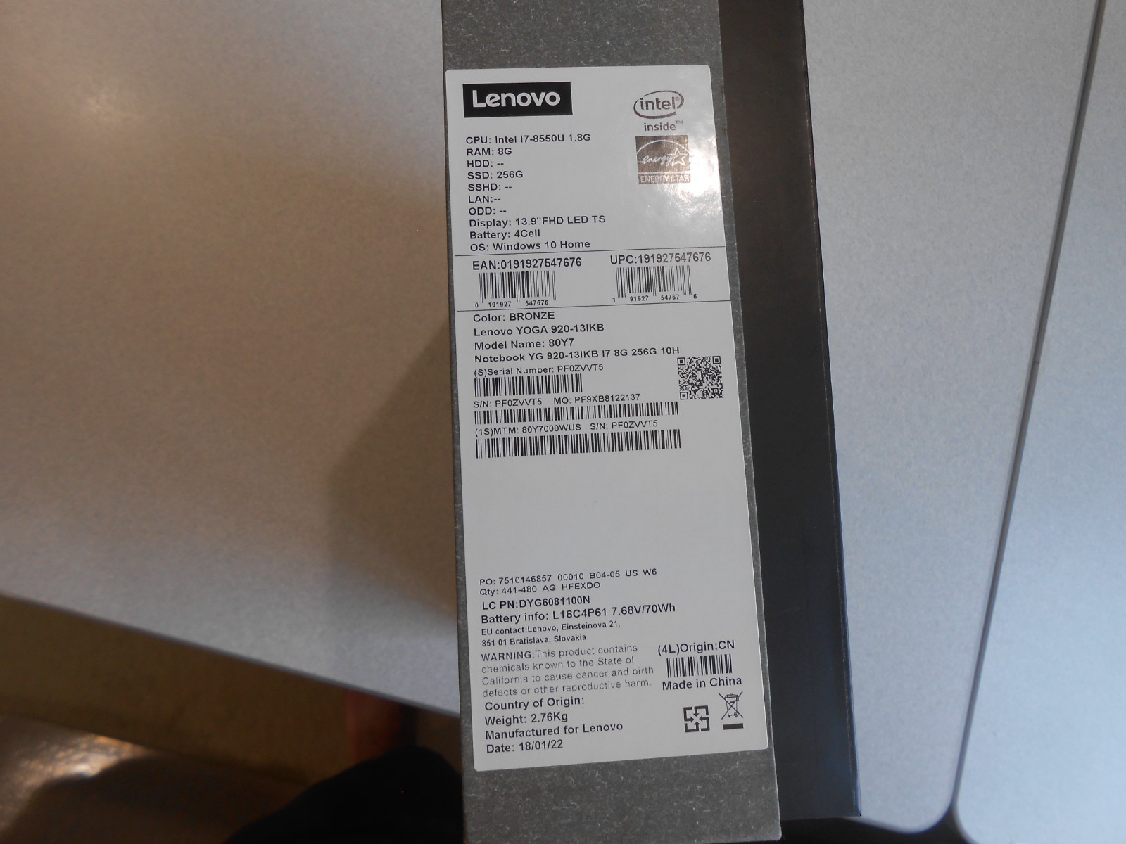 ~~LENOVO YOGA 920-13IKB LAPTOP i7 8550U 1.8GHZ 13″ TOUCH 8GB 256GB WINDOWS 10~~