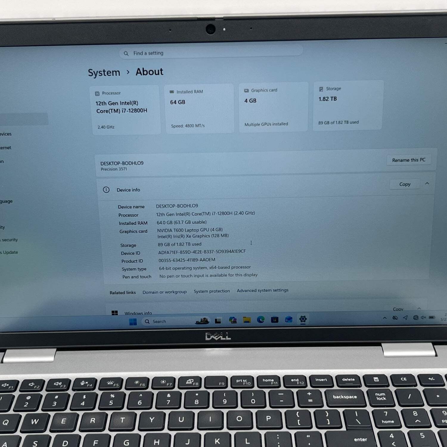 Dell Precision 3571 15.6″ i7-12800H 2.4GHz 64GB RAM 1TB SSD 1TB SSD Quadro T600