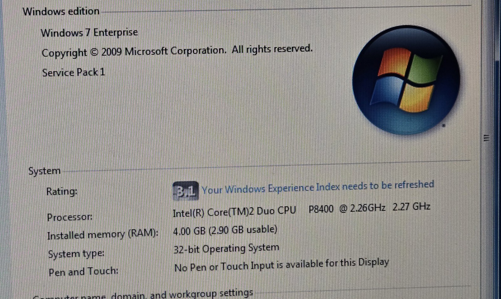 HP Compaq 6530b Intel Core 2 Duo CPU P8400 @2.26GHz