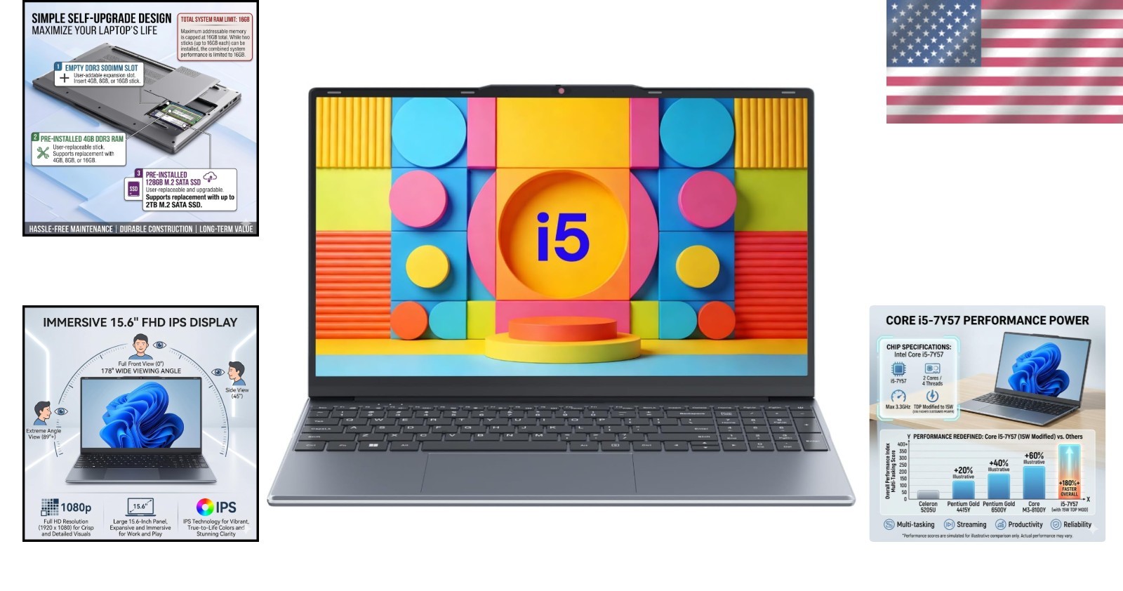 15.6″ Laptop Core i5 Processor 128GB SSD Windows 11 FHD IPS