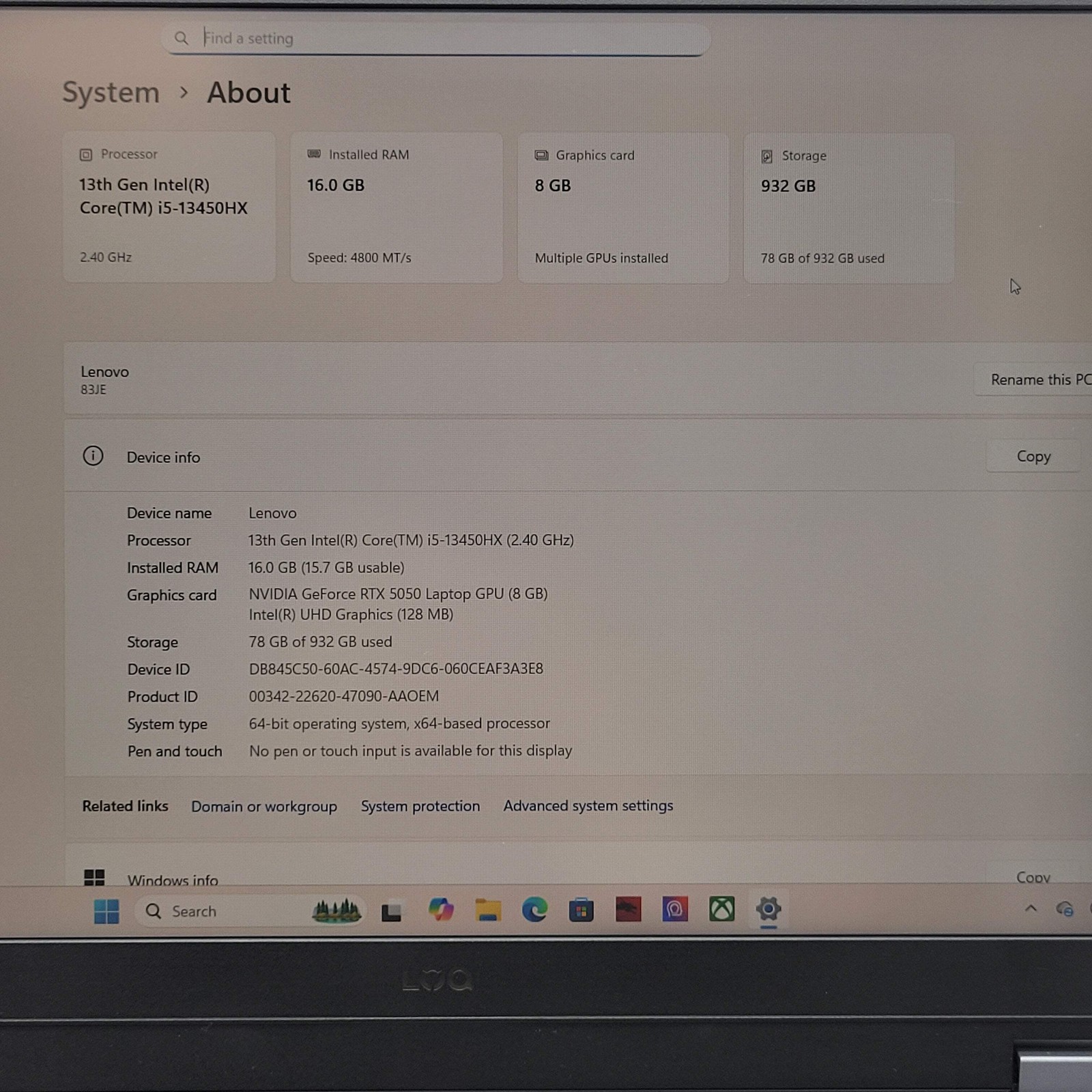 Lenovo LOQ 15 15IRX10 15.6″ i5-13450HX 2.4GHz 16GB RAM 1TB SSD GeForce RTX 5050