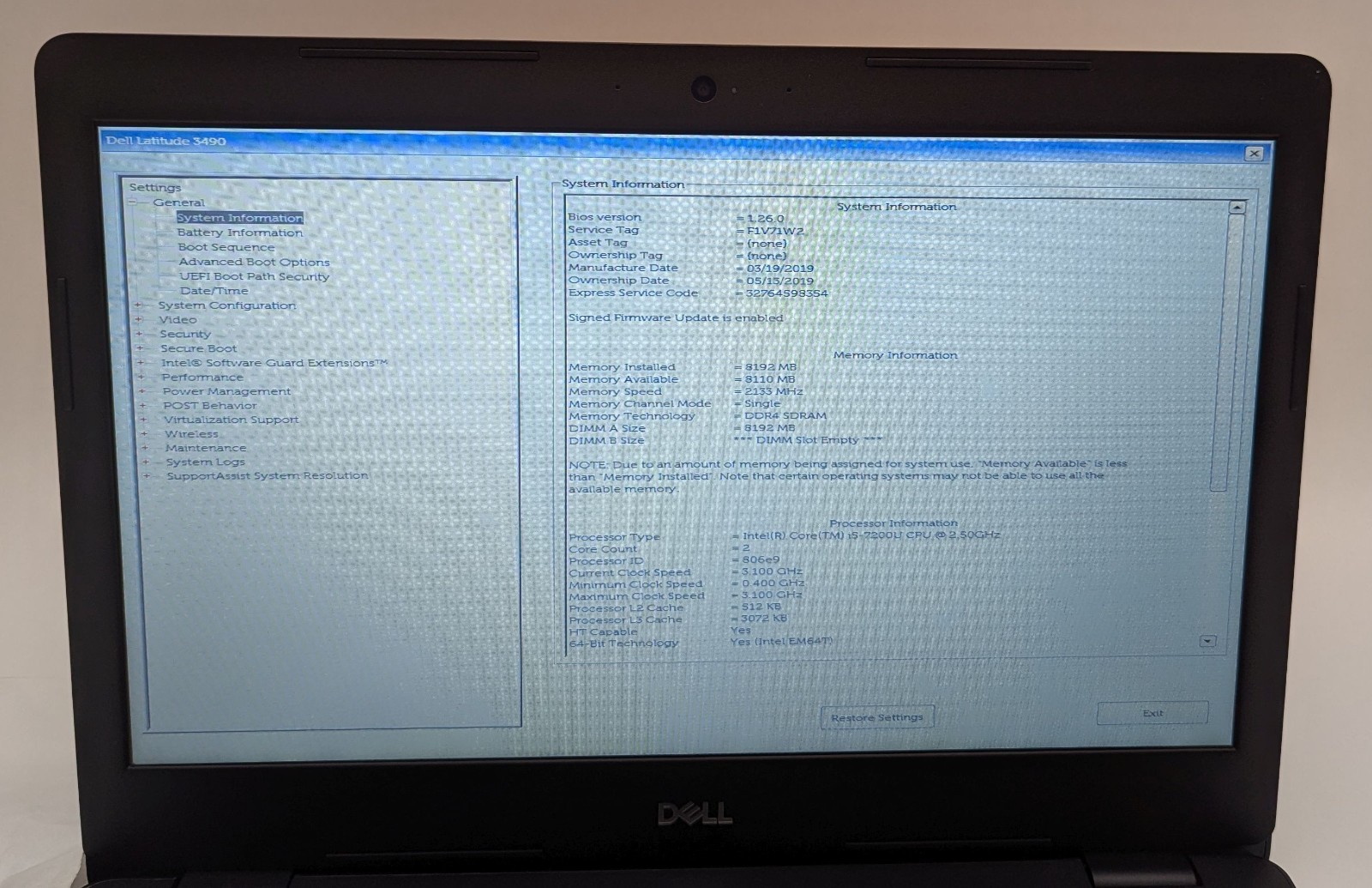 Incomplete Dell Latitude 3490 14″ Laptop Intel Core i5-7200U 2.50GHz 8GB RAM