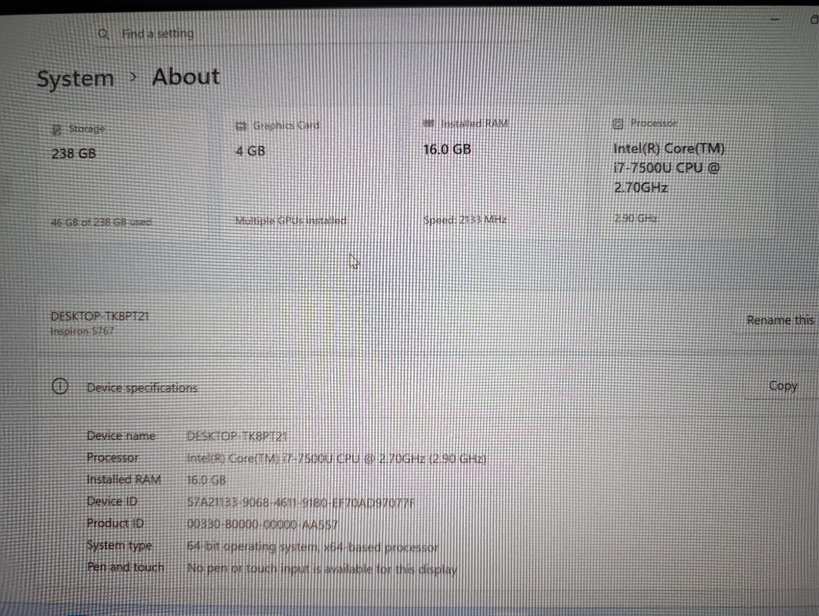 17″ DELL INSPIRON 5767 | i7-7500U 16GB RAM 256GB SSD | FHD AMD Radeon R7 Backlit