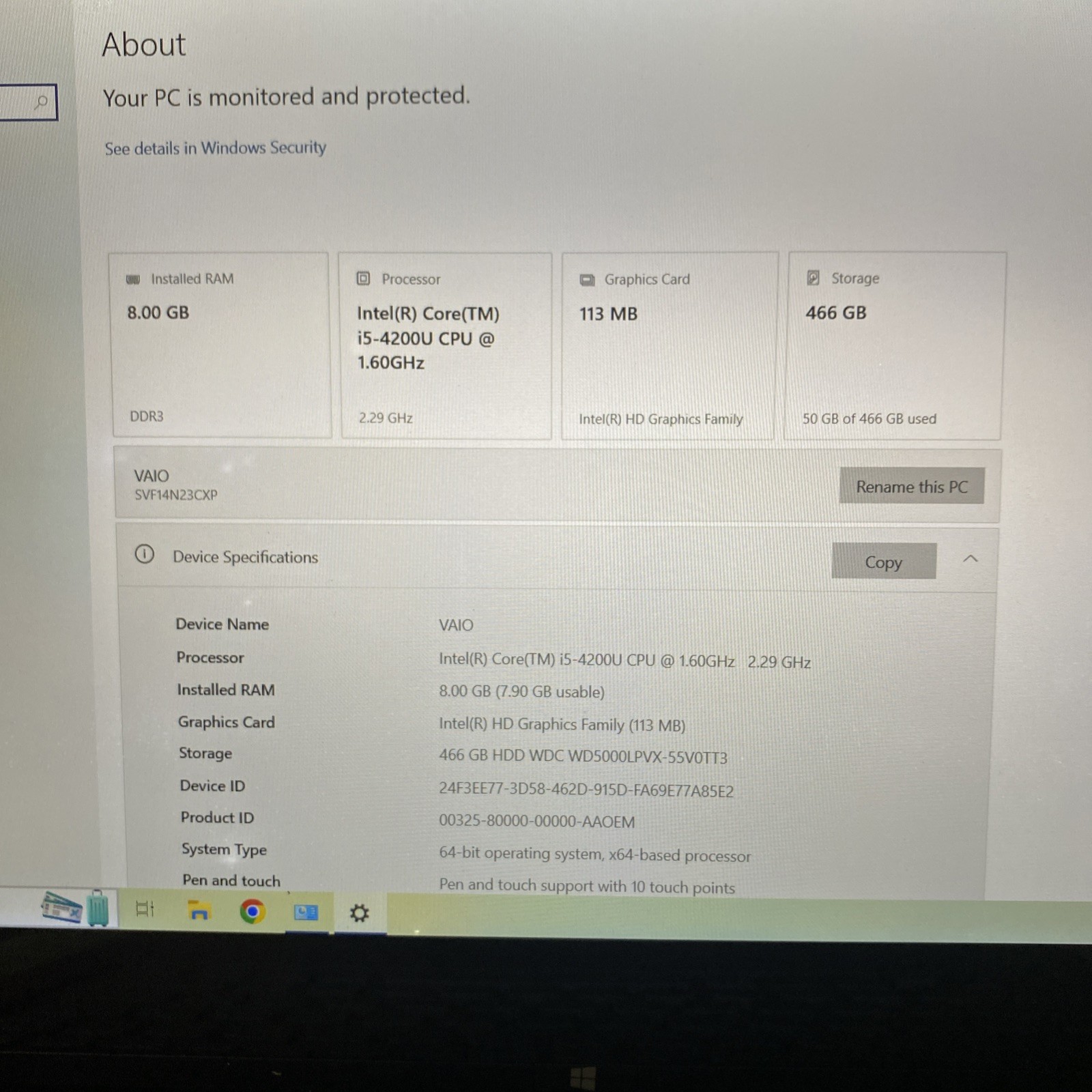 SONY VAIO 8GB Ram 466 GB SSD 15.6” FHD Touch Win 10