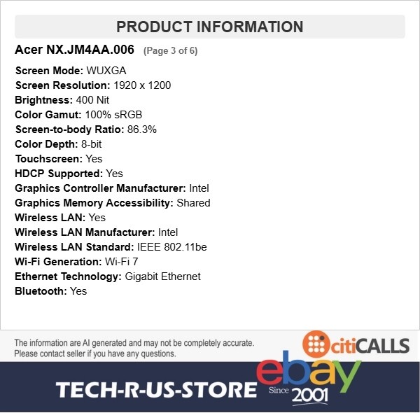 Acer NX.JM4AA.006 Chromebook Plus 714 14″ Touch Ultra 7 155U 32GB 512GB SSD