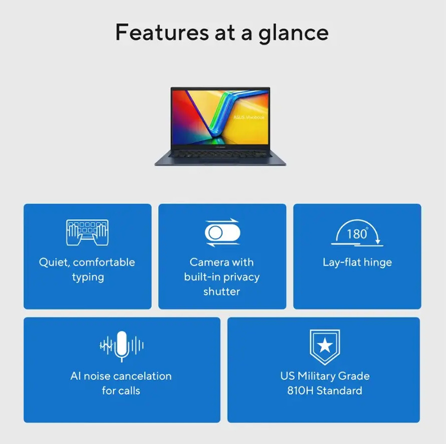 ASUS Vivobook 14″ FHD Laptop, Intel 10-Core i5-1334U 12GB RAM 256GB SSD Win 11