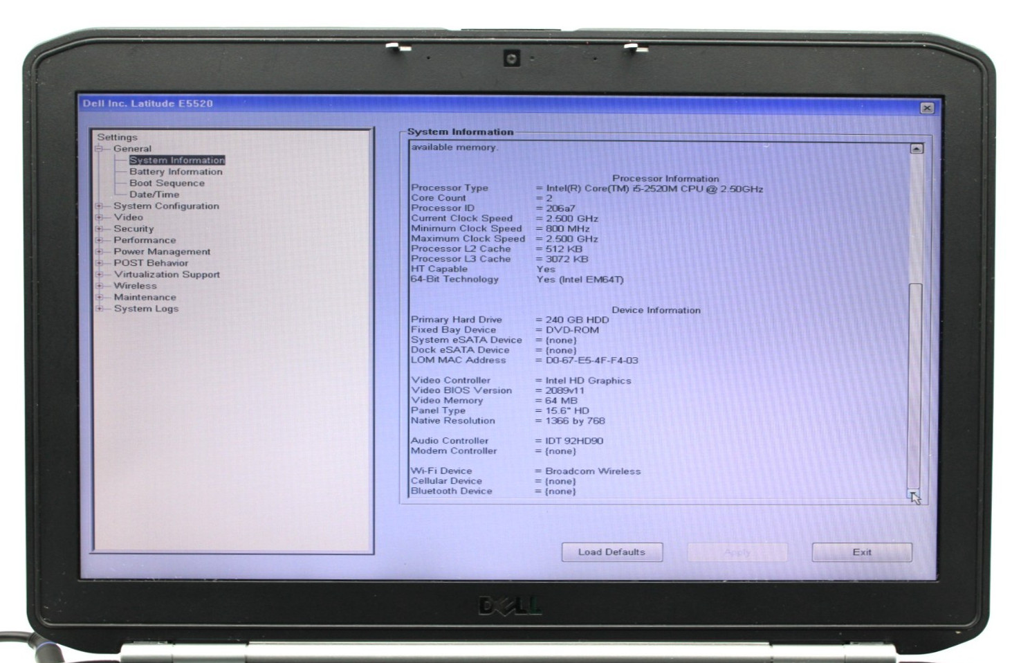 Dell Latitude E5520 i5-2520M@2.5GHz 8GB DDR3 240GB SATA SSD NO OS *USED/TESTED*