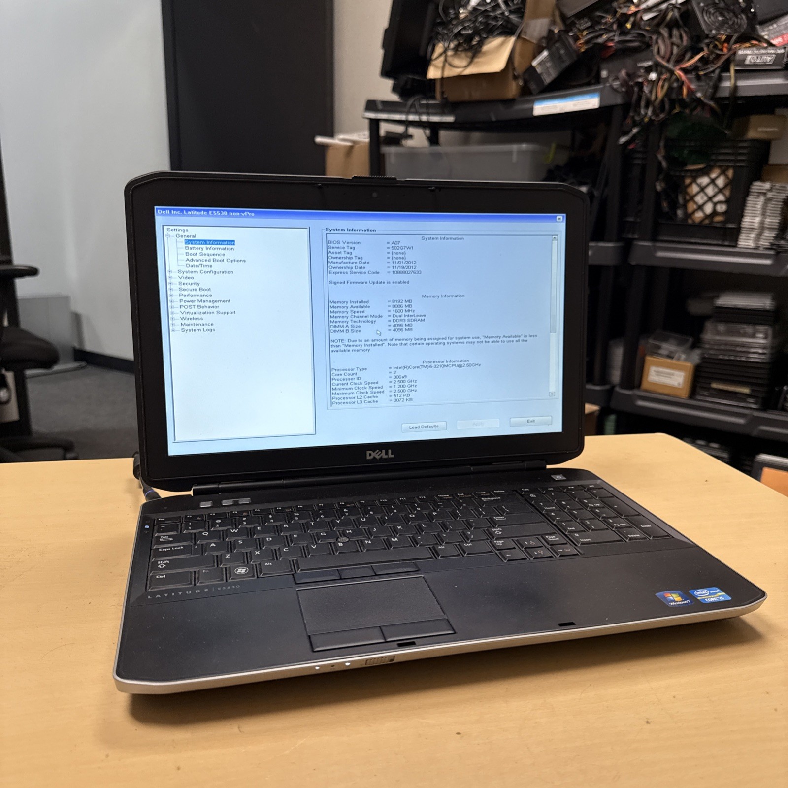 Dell Latitude E5530 Intel i5-3210 2.50GHz 8GB RAM RAM No HDD