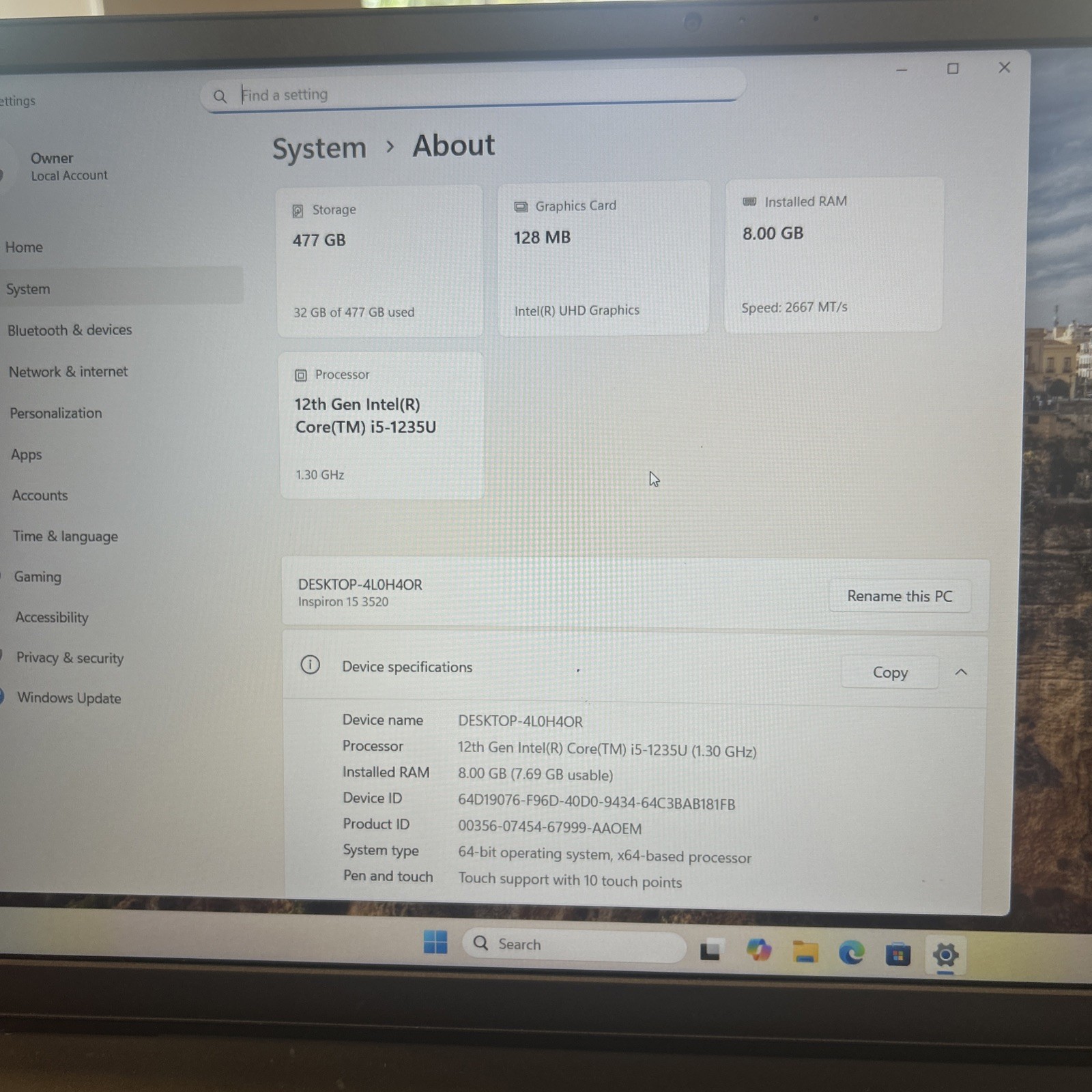 Dell Inspiron 15 3520 i5-1235U, 8GB RAM, 512GB SSD, Touchscreen W11 Home