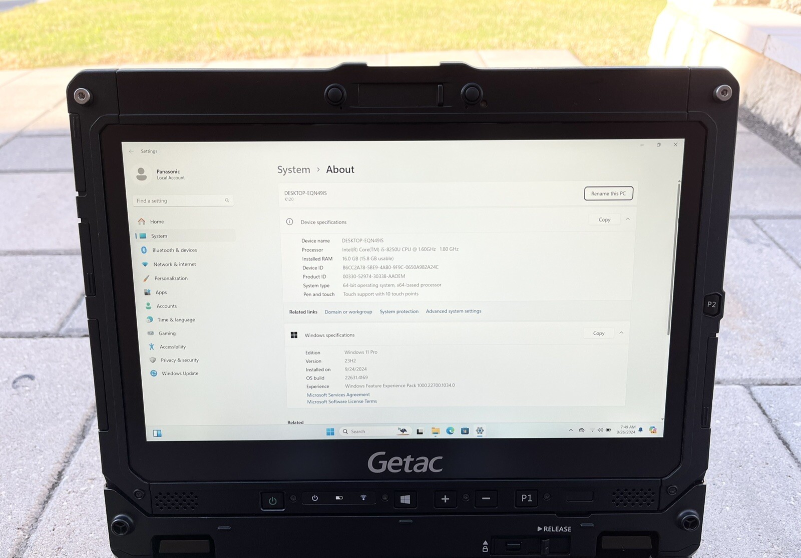 Getac K120 Rugged Toughbook Touch i5-8250U 1.60Ghz 16GB 256GB SSD Win 11 pro