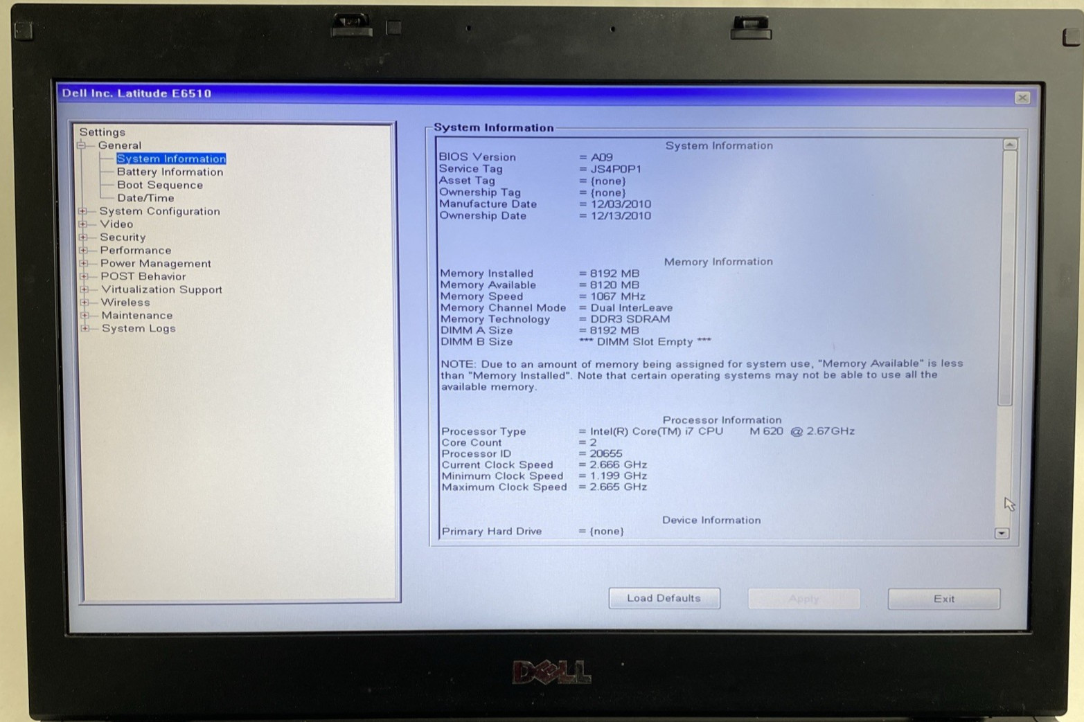 Dell Latitude E6510 Core i7-M620 2.67GHz 8GB RAM 15.6″ No Battery No HDD No OS