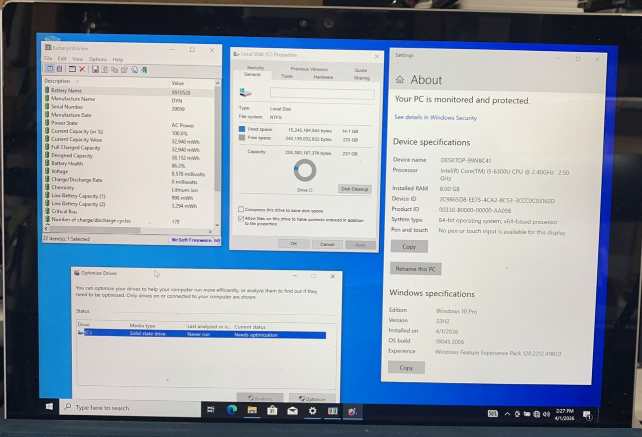 Microsoft Surface Pro 4 1724 Intel Core i5-6300U 8GB DDR4 RAM 256GB SSD *READ*