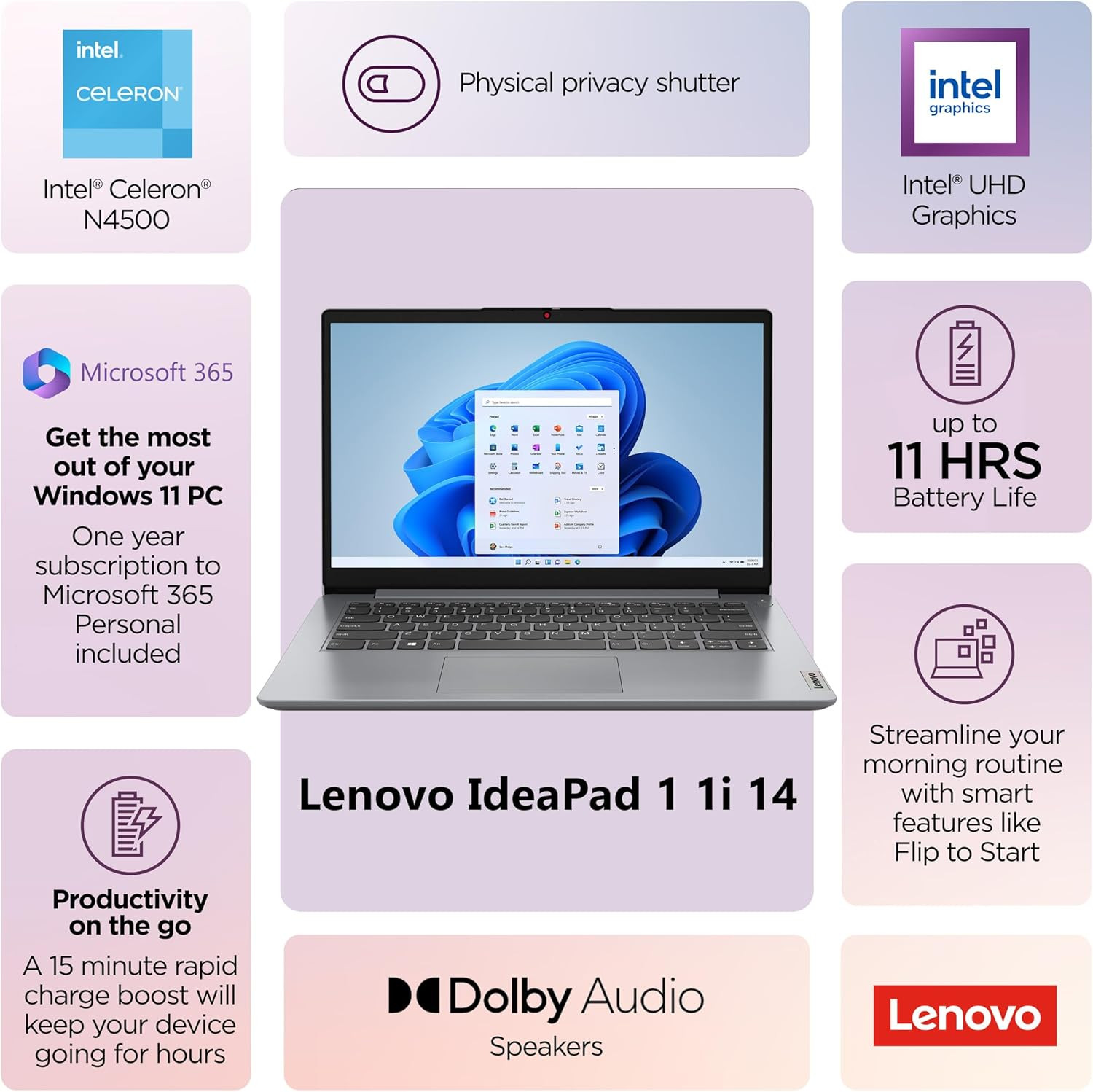 Laptop Computer for Home and Office with Office 365, 14″ HD Display, 8GB RAM, 25