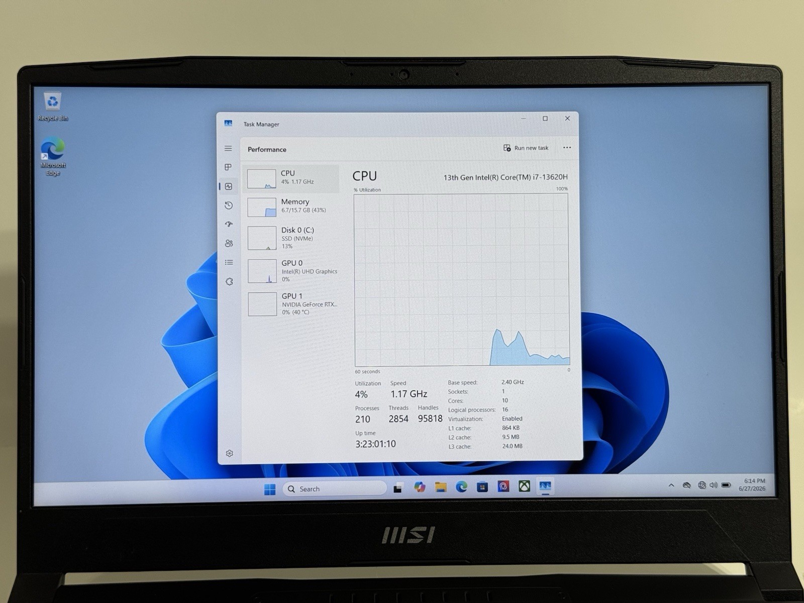 MSI Katana 15 B13VEK 15.6″ i7-13620H 2.4GHz 16GB RAM 1TB SSD GeForce RTX 4050
