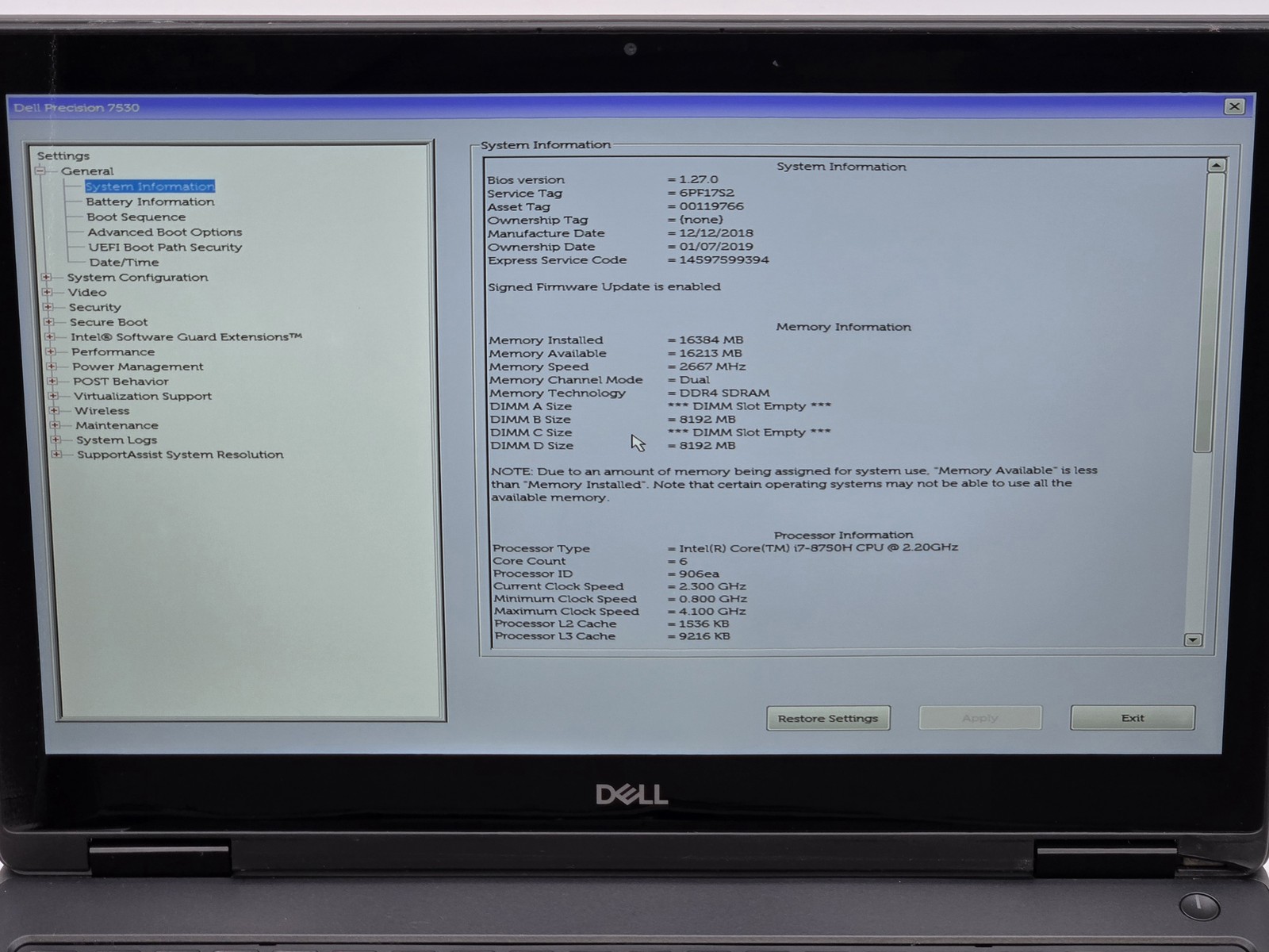 Dell Precision 7530 15″ FHD I7-8750H 1TB SSD 16GB W11P Quadro P2000 *READ*