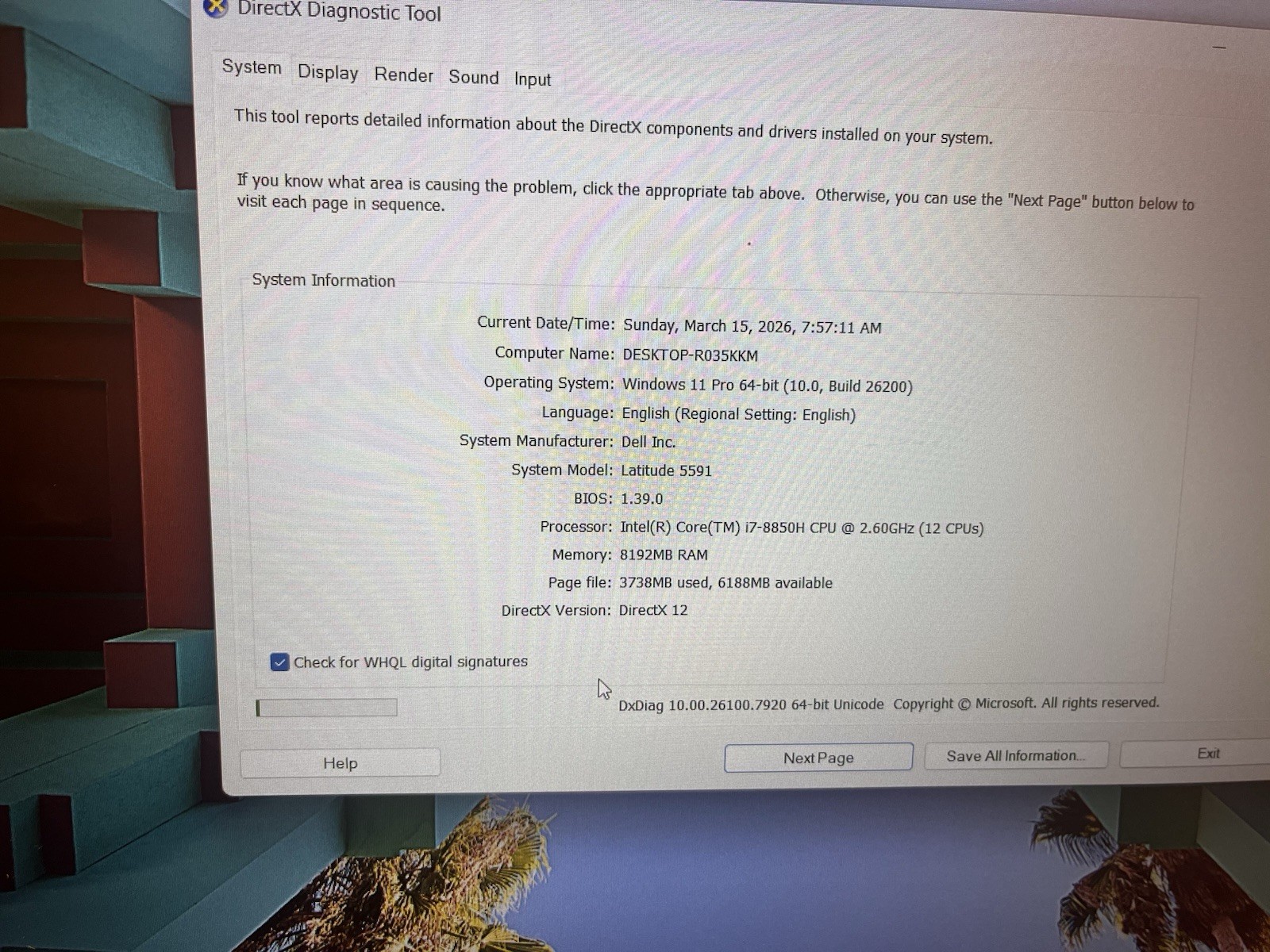Dell Latitude 5591 i7-8850H 2.60 GHz 8Gb SSD 256Gb