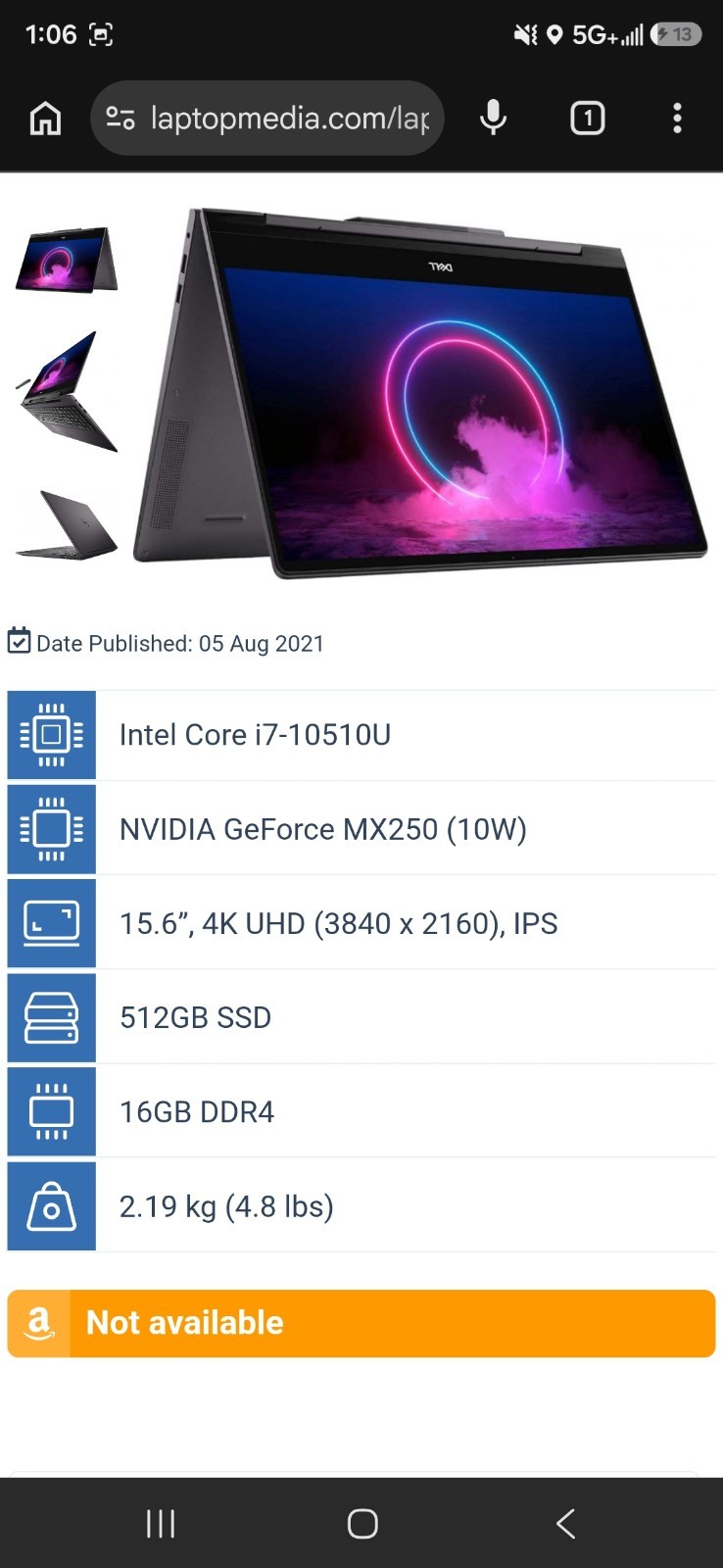 Dell Inspiron 7591 2-in-1 15″ 4K UHD i7-10510U 16GB 1TB M.2 SSD MX250 W11P T9A12