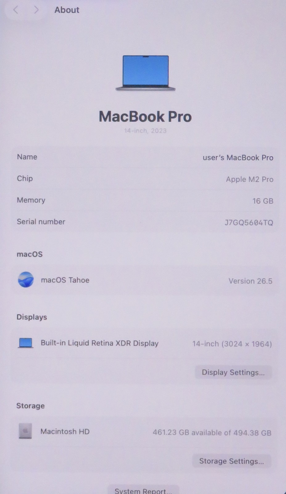 Apple Macbook Pro 2023 14in Retina M2 Pro 16GB RAM 512GB Tahoe A2779