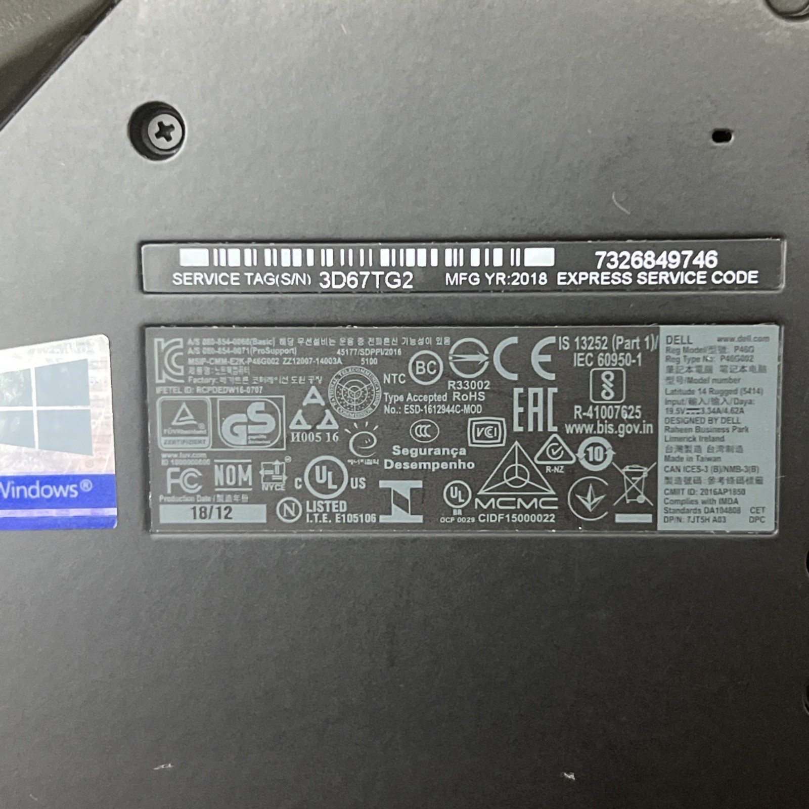 Dell Latitude 5414 Rugged Laptop i7-6600U 8GB Ram – Fair *No SSD/OS, Low Batt*