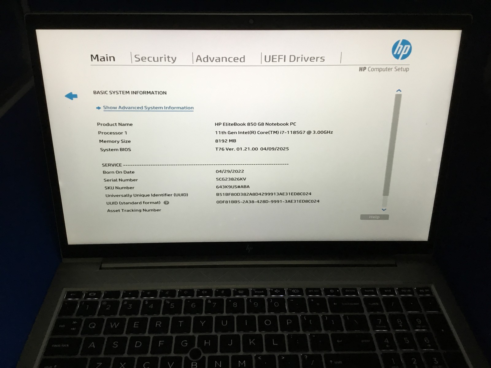 HP Elitebook 850 G8 LAPTOP 15.6″ I7-1185G7@3.00 8GB 256SSD BT BKLIT WEBCAM FHD**