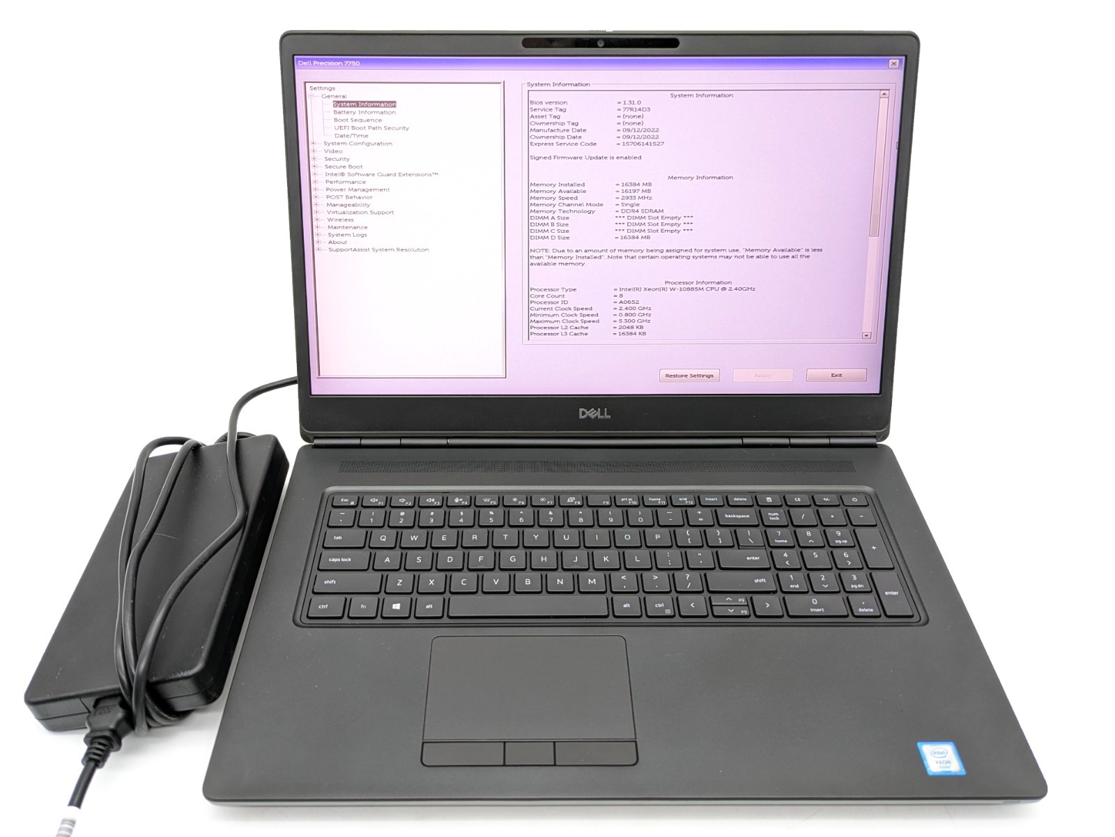 Dell Precision 7750 – Xeon W-10885M, 16GB RAM, 512GB SSD, NVIDIA, no OS/Battery