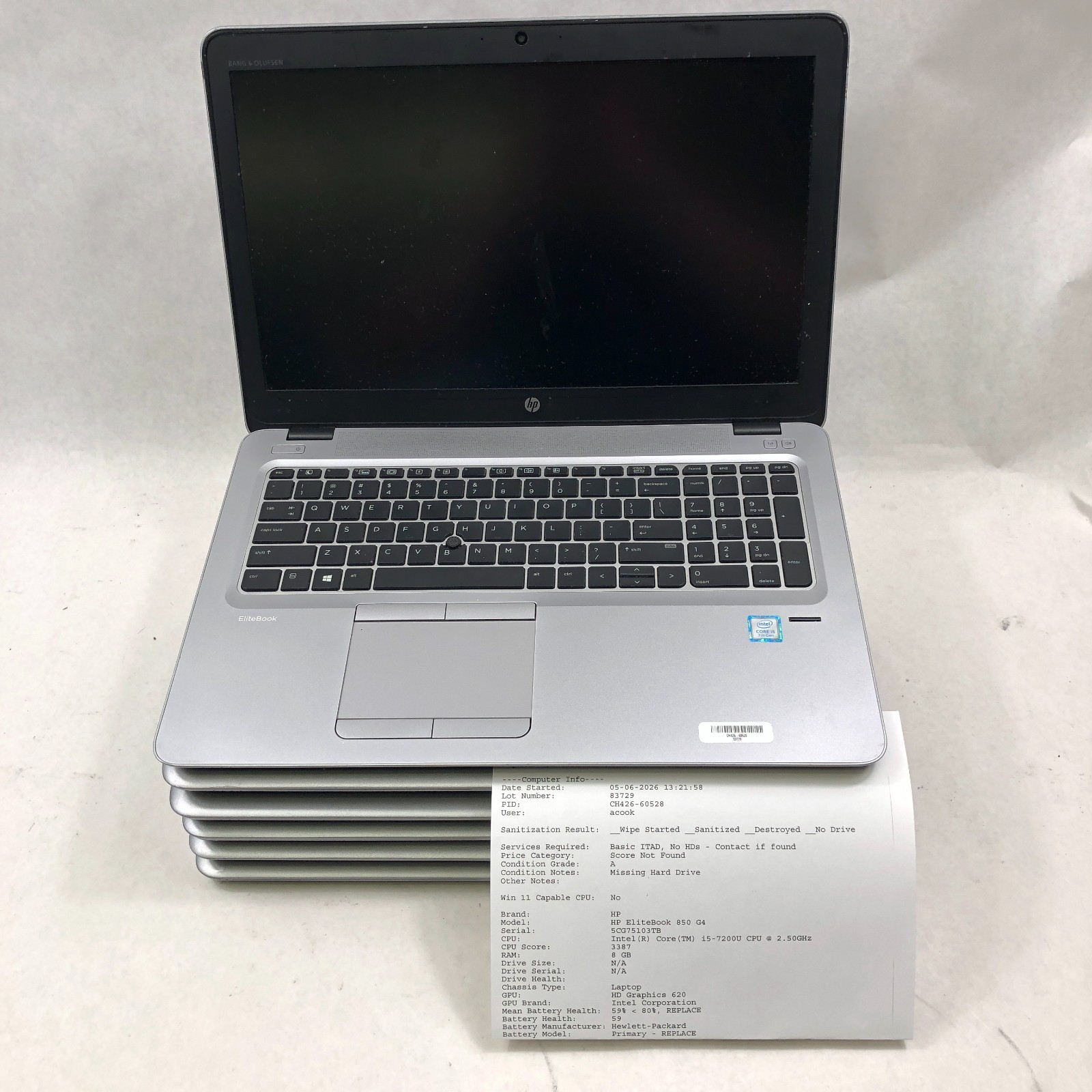 Lot of 6 HP EliteBook 850 G3/G4 Intel Core i5/i7 6th/7th Gen Mixed Specs READ