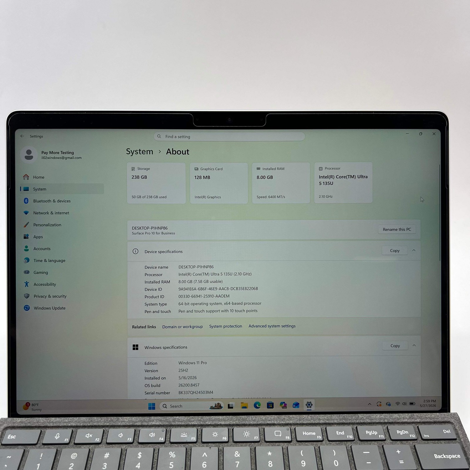 Microsoft Surface Pro 10 for Business 2079 13″ Core Ultra 5 135U 2.1GHz 8GB RAM