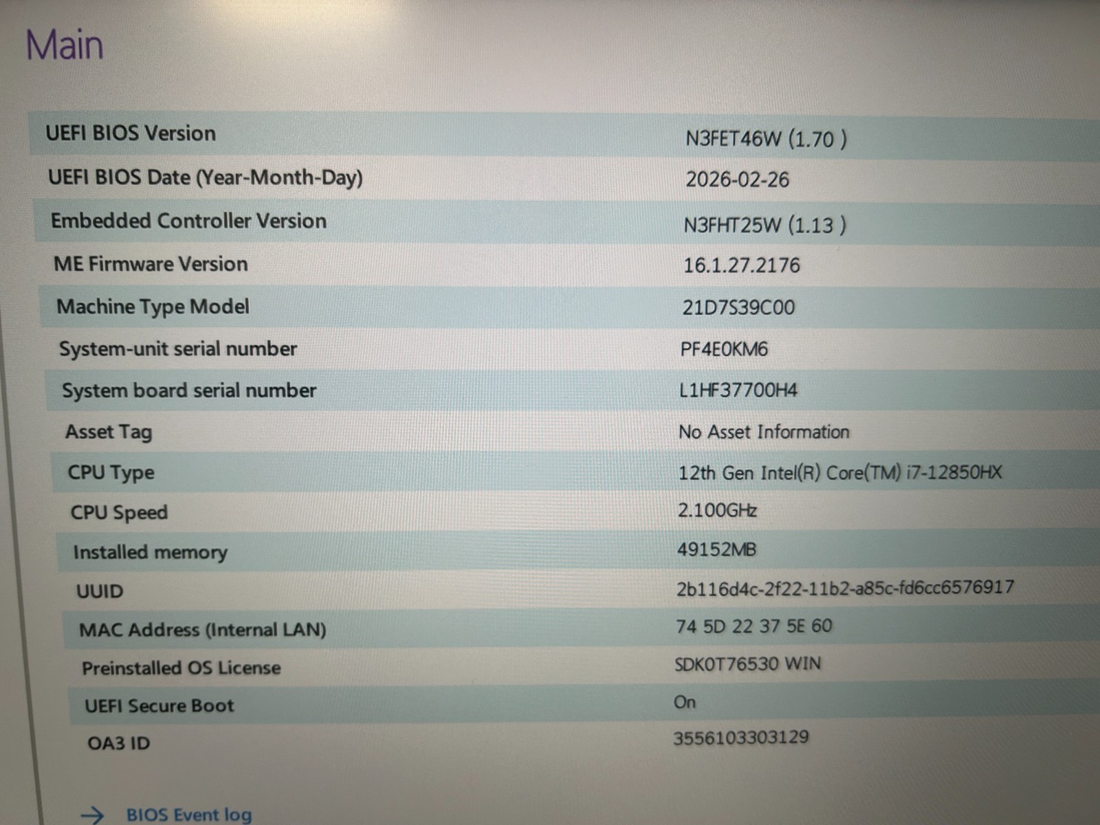 LENOVO THINKPAD P16 GEN 1, Intel Core i7-12850HX, 48 GB RAM, 256GB & 1TB M.2