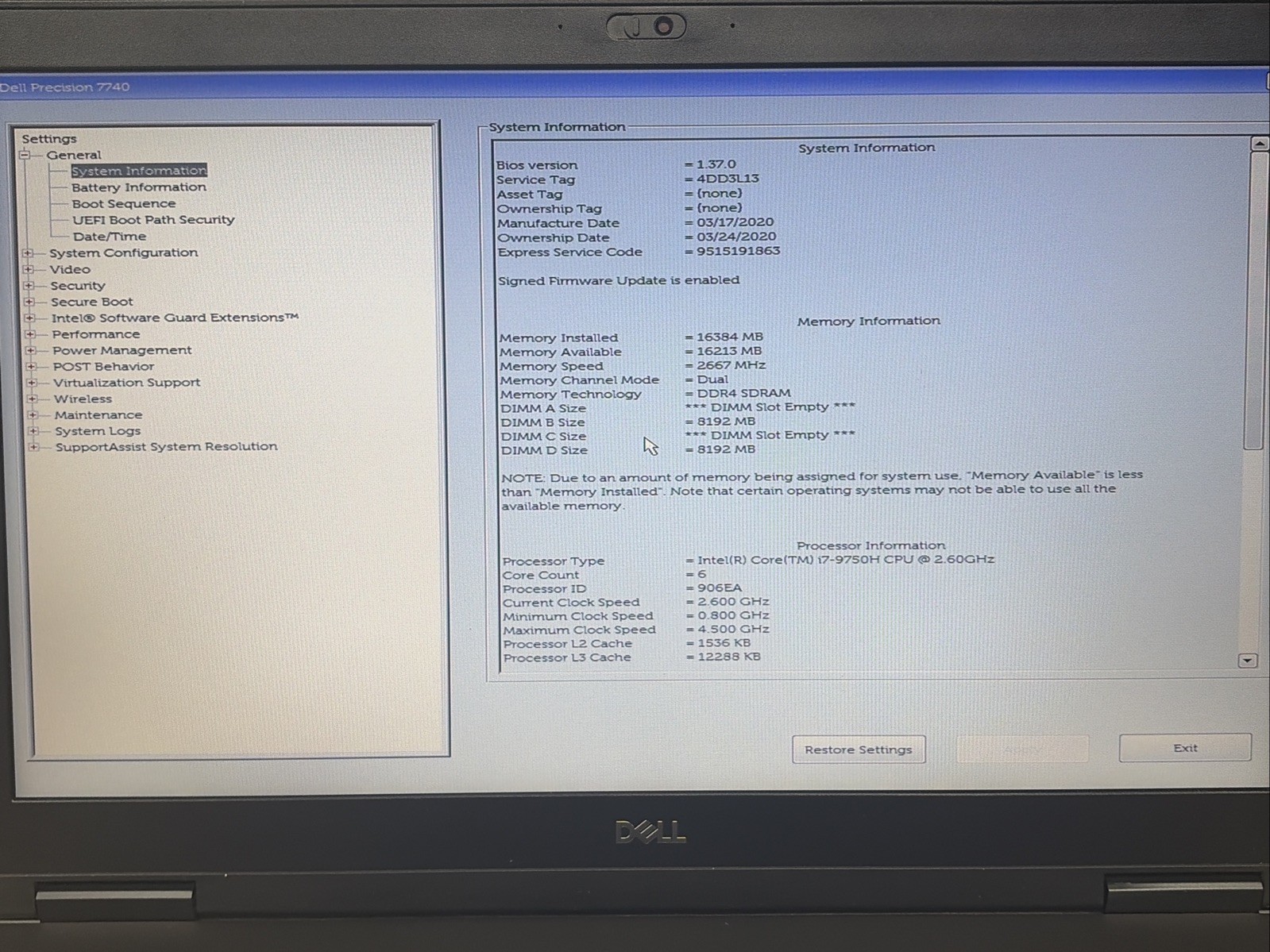 Dell Precision 7740 HD+ 17.3″ 2.60GHz i7-9750H 16GB No OS/SSD No Battery Cover