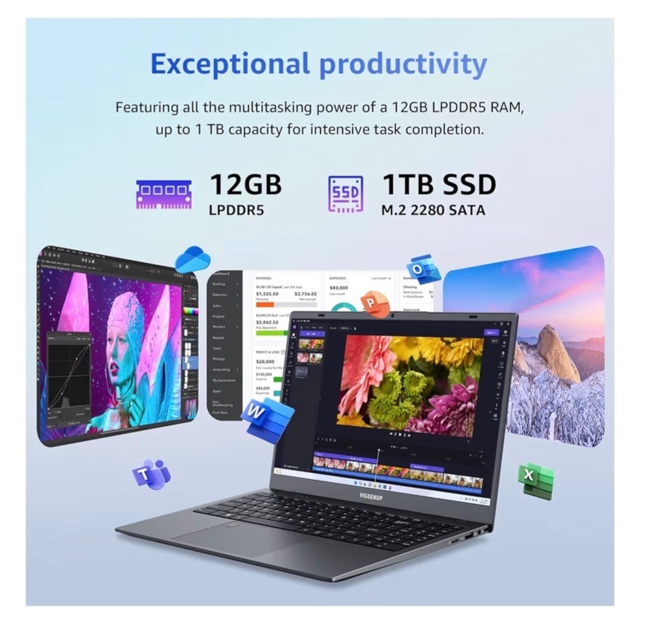 Laptop, 12GB LPDDR5 RAM 1TB SSD, 15.6 Inch Laptop Computer, N95 Quad Core Proces