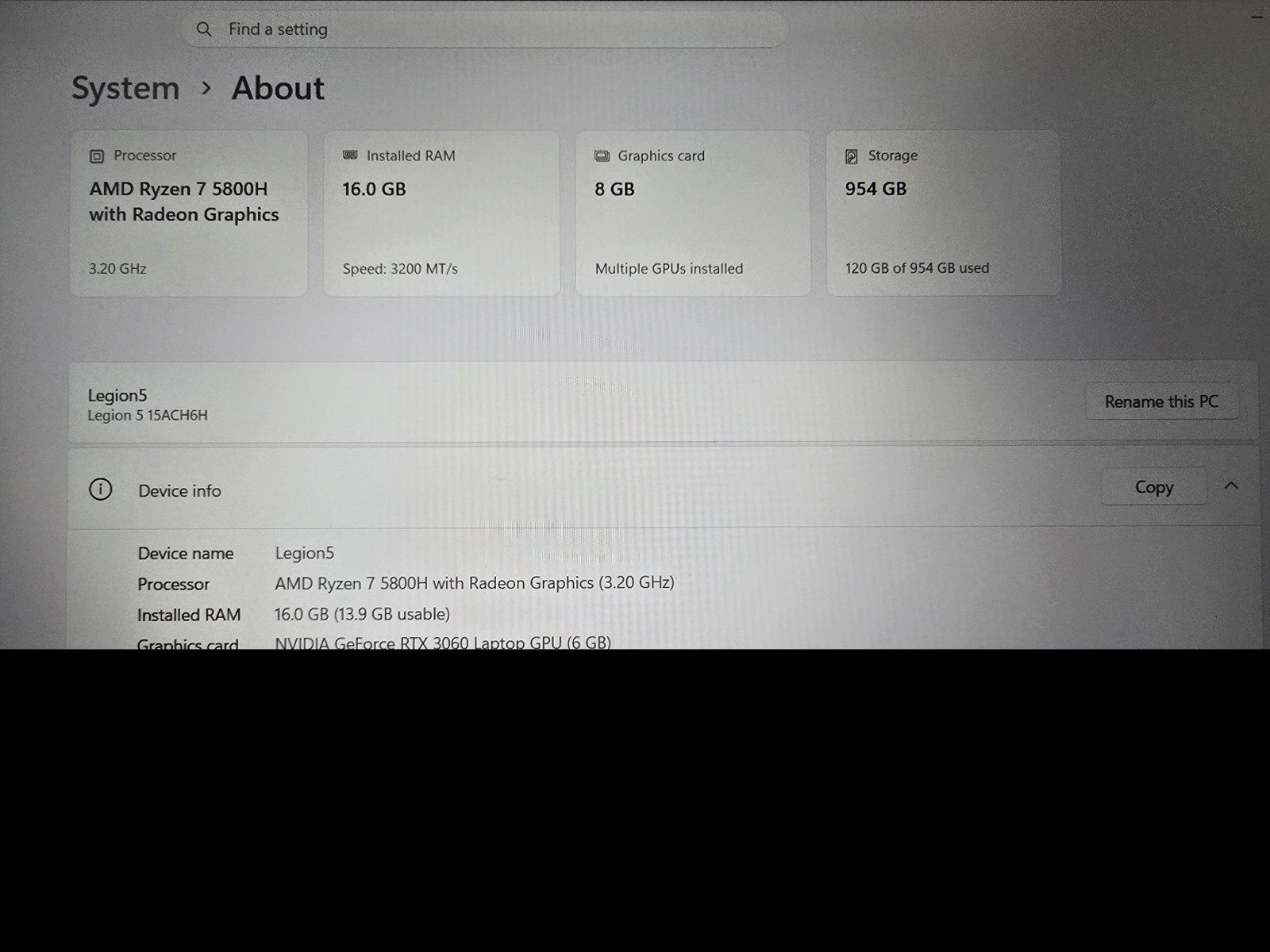 Lenovo Legion 5 15ACH6H 15.6″ (1TB SSD, AMD Ryzen 7 5800H, 2.2 GHz, 16GB RAM,…