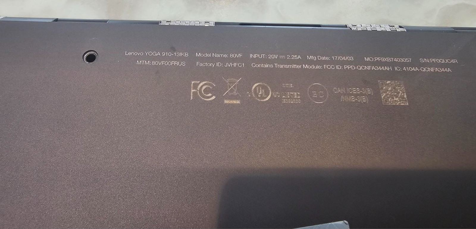 Lenovo Yoga 910-13IKB 80VF Touchscreen Notebook “FOR PARTS”