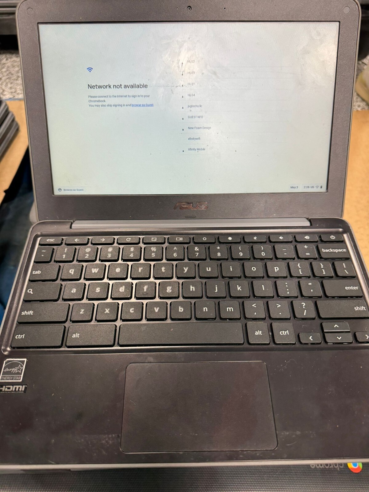 ASUS C204EE-YS01 – 11.6″ Intel Celeron N4000 4GB RAM 16GB Dark Gray, WORKS GOOD