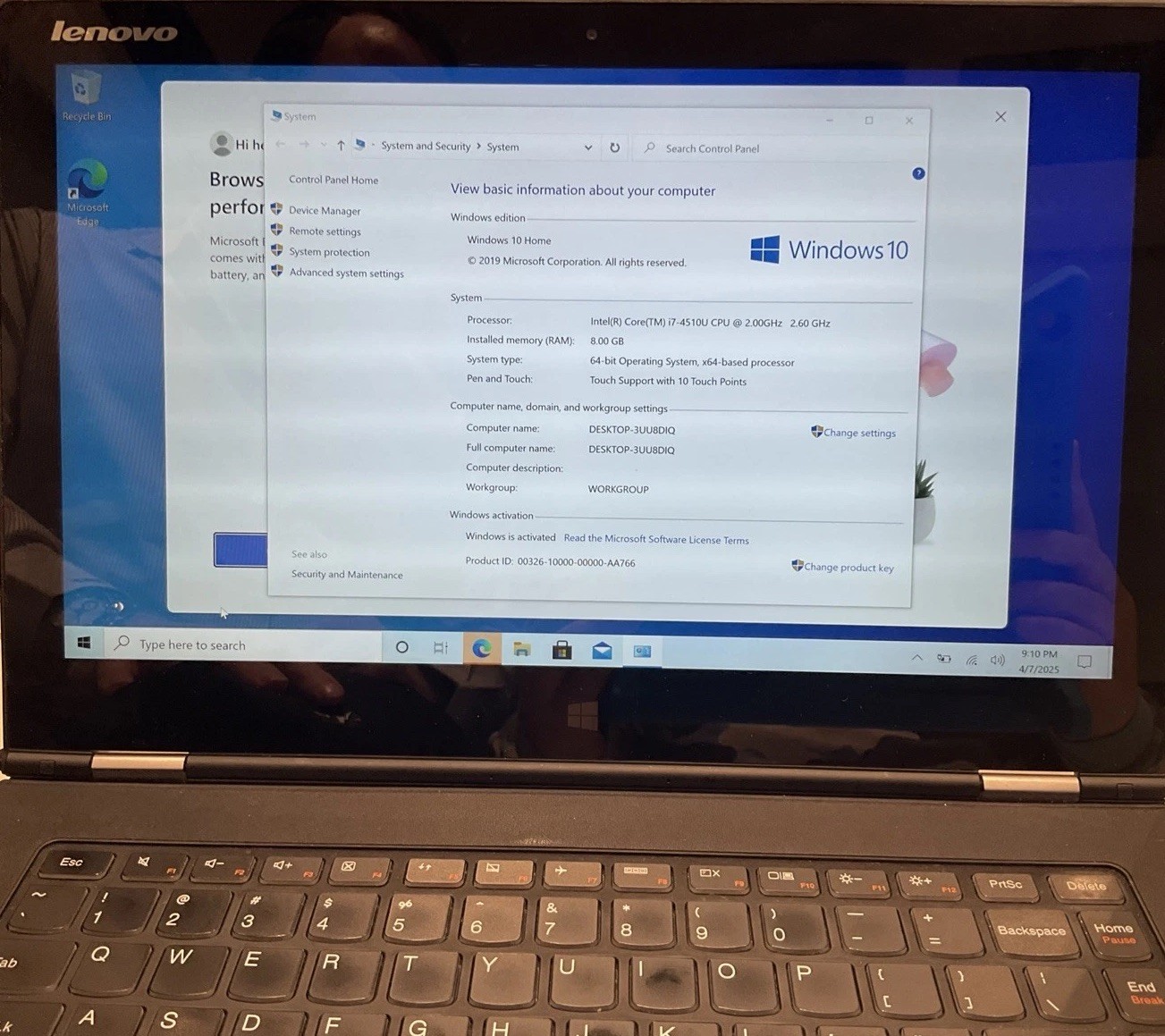 Intel Core I7 – 4510u. CPU @ 2.0p GHz 8.00 GB
