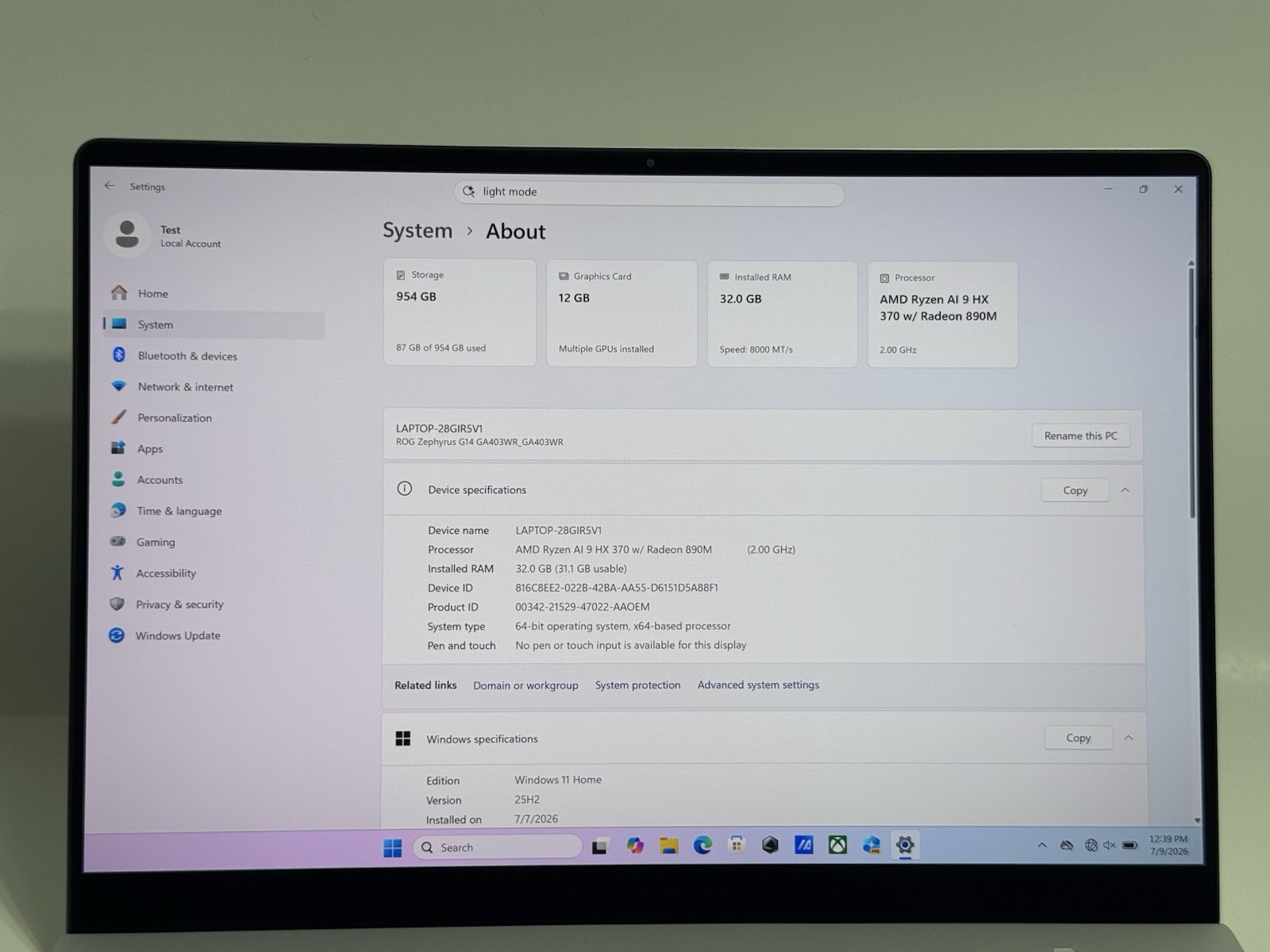 Asus ROG Zephyrus G14 GA403 14 QHD+ OLED Ryzen AI 9 HX 370 32GB 1TB RTX 5070 Ti
