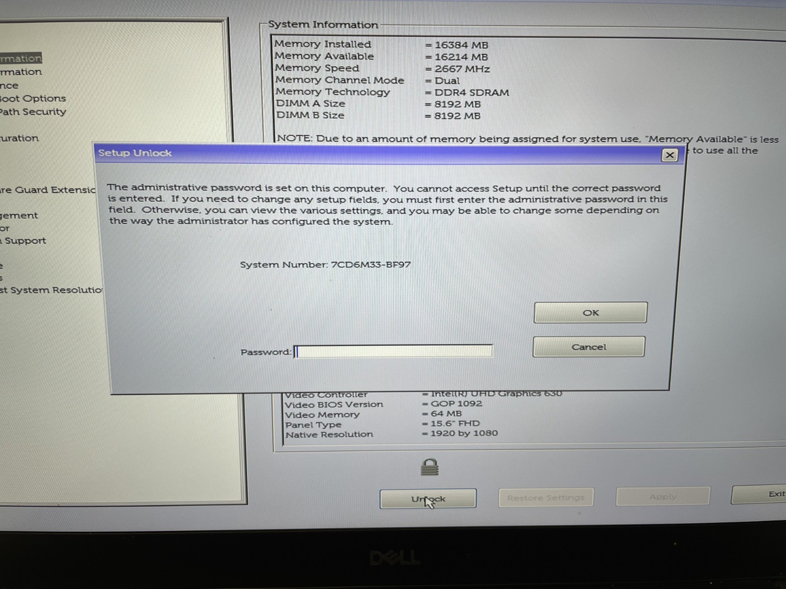 Dell Precision 5540 Intel i5-9400H @2.50GHz 16GB RAM NO SSD Admin Lock Parts