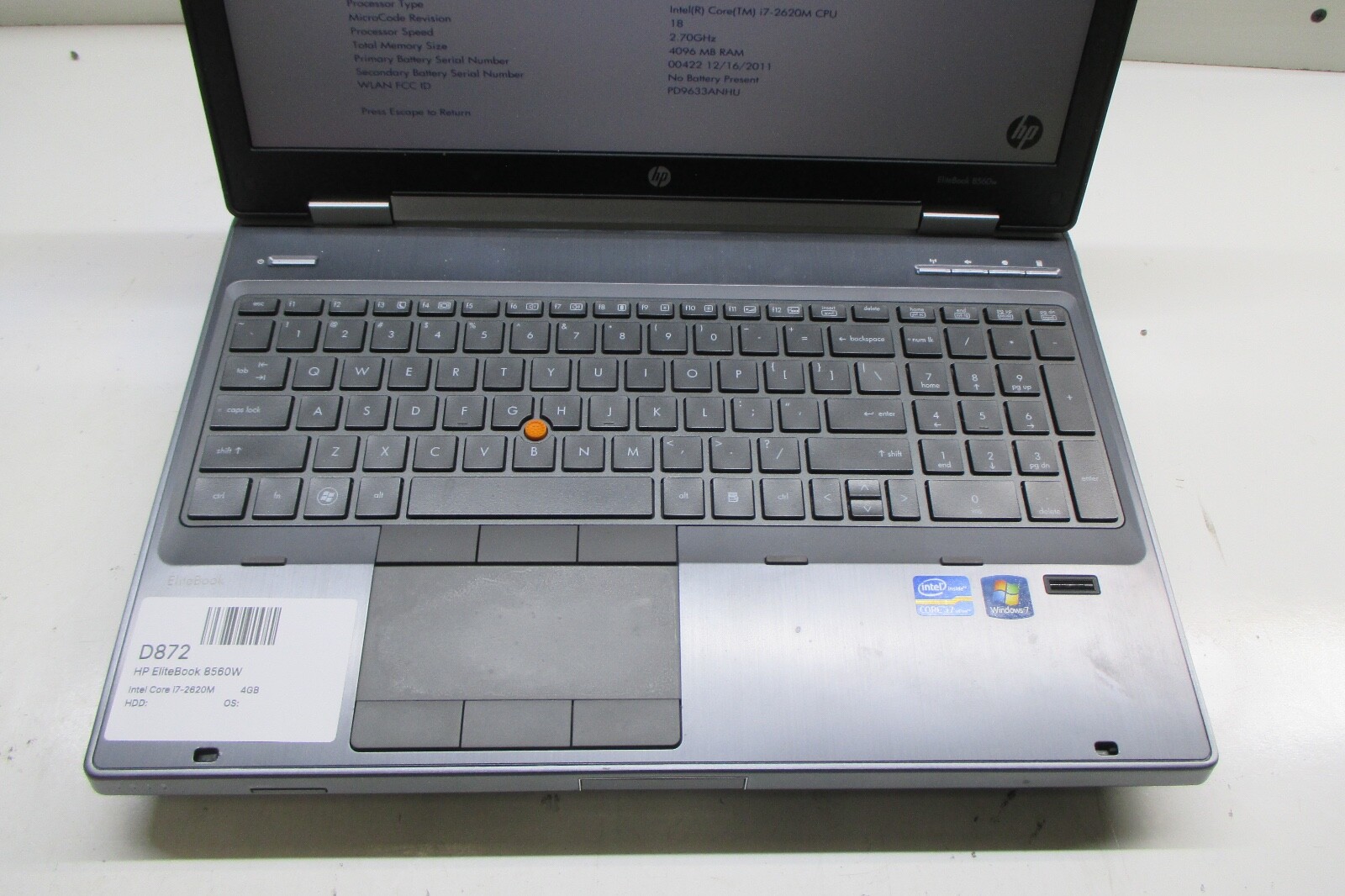 HP EliteBook 8560W 15″ Laptop – i7-2620M 4 GB QUADRO 1000M – READ