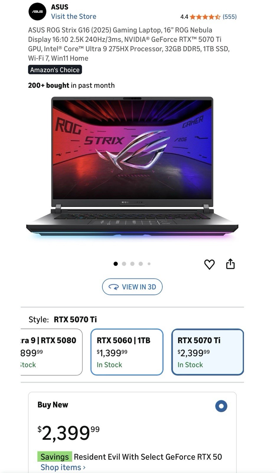 ASUS ROG Strix G16 2025 RTX 5070 Ti Core Ultra 9 32GB 1TB 240Hz Gaming Laptop
