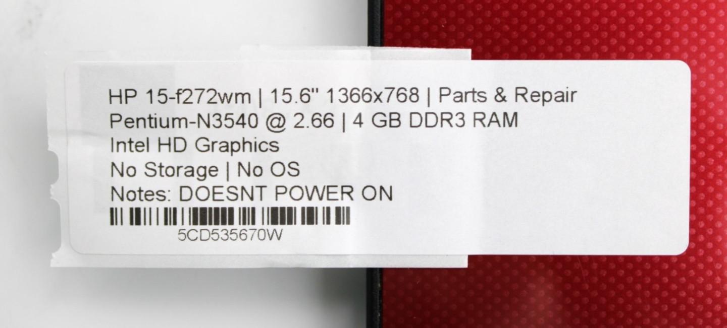 HP 15-f272wm Pentium-N3540@2.66GHz 4GB DDR3 NO STORAGE OR OS *PARTS/REPAIR*