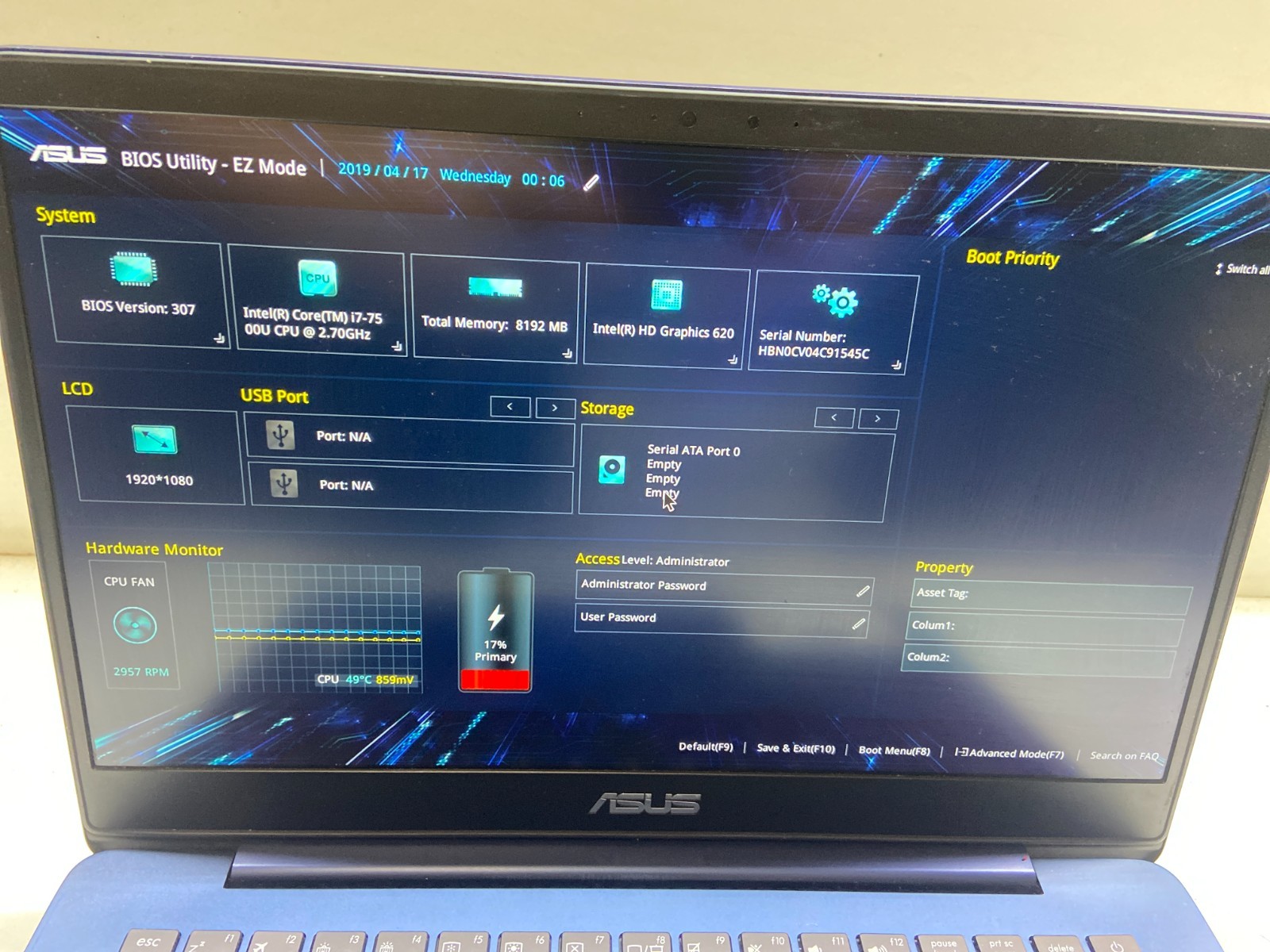 Asus Zenbook UX430U Intel Core i7-7500u 2.7GHz 8GB NO HDD