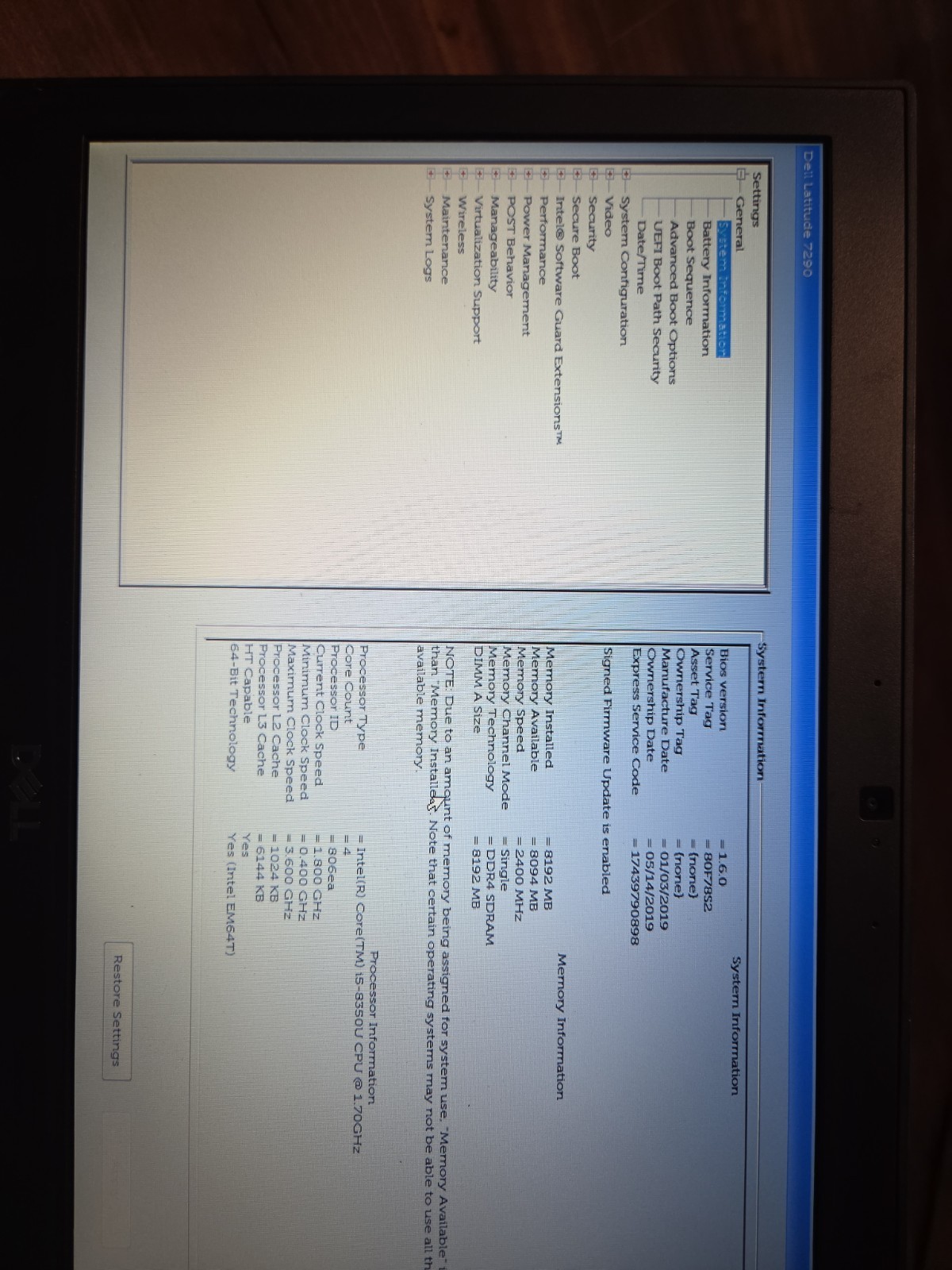 Dell Latitude 7290 – Intel i5-8350U – 8GB RAM – 256GB
