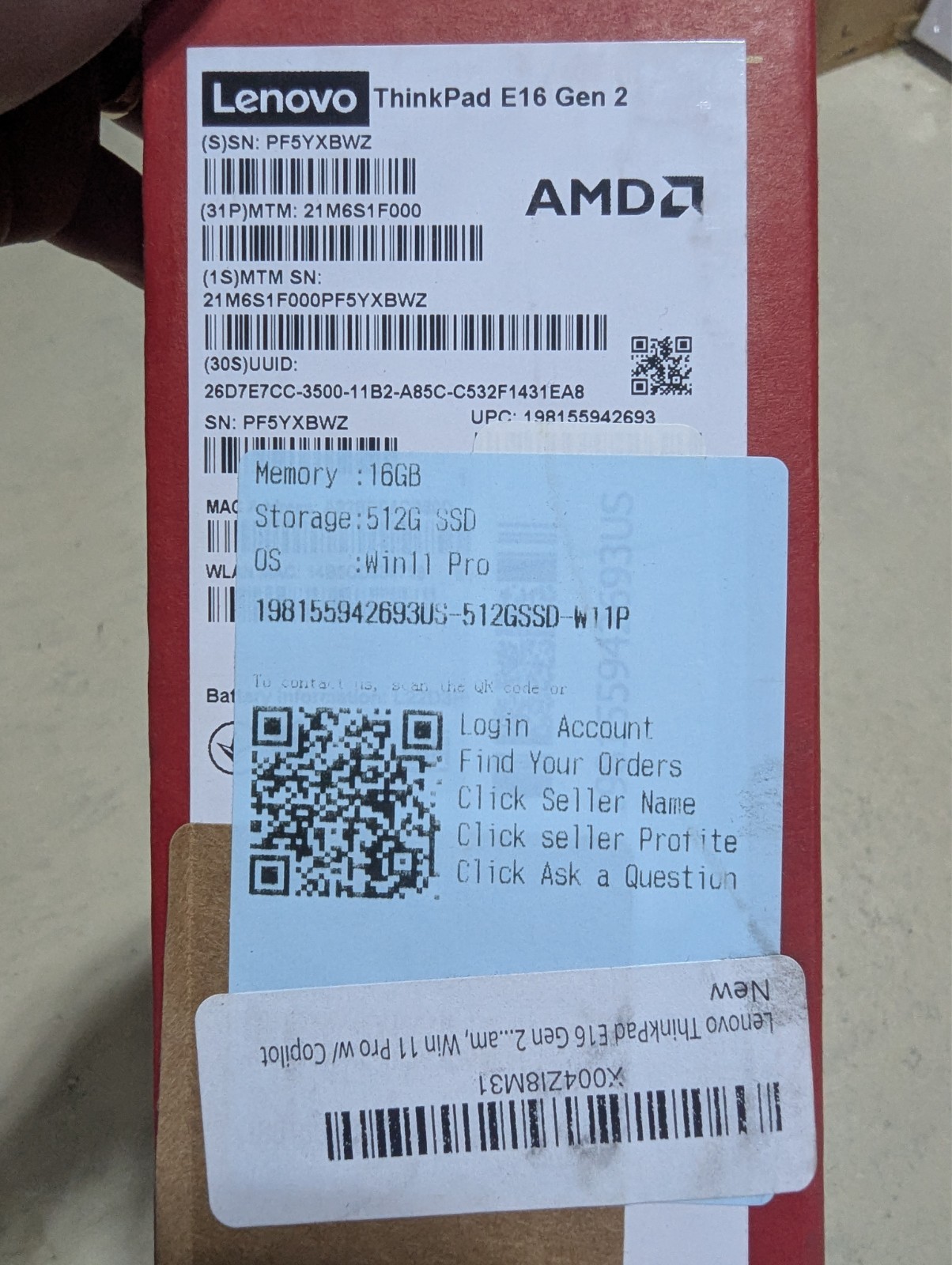 New Lenovo ThinkPad E16 Gen 2 21M5 16 Ryzen 5 7535U 4.5GHz 16GB RAM 512GB SSD