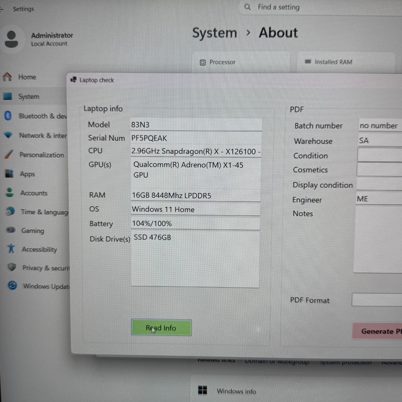 Lenovo IdeaPad Slim 3 15Q8X10 15.3″ Snapdragon X 16GB 476GB SSD Touch 100% Bat